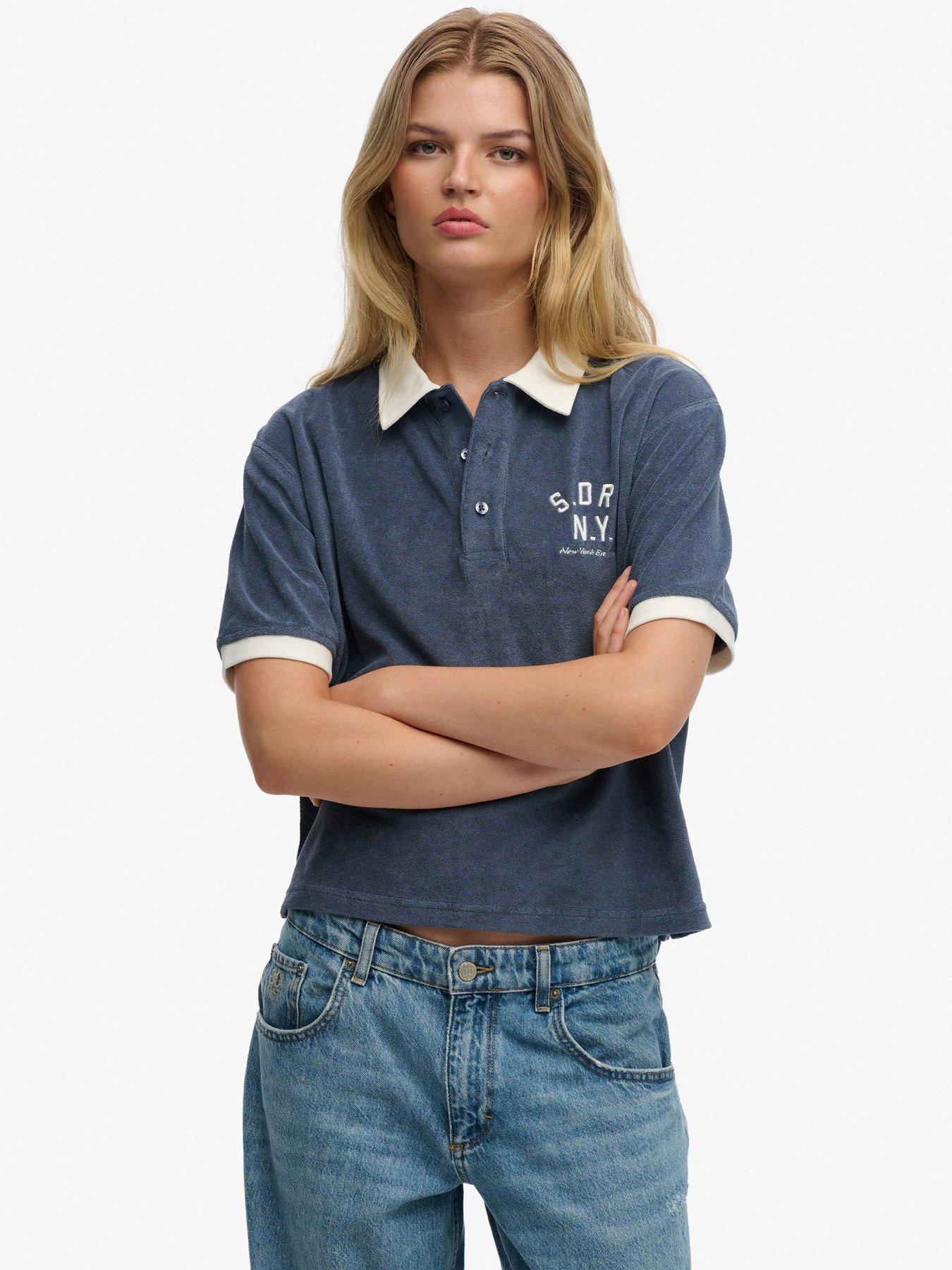 Image 1 of 6 of Superdry Heritage Terry Polo - Blue
