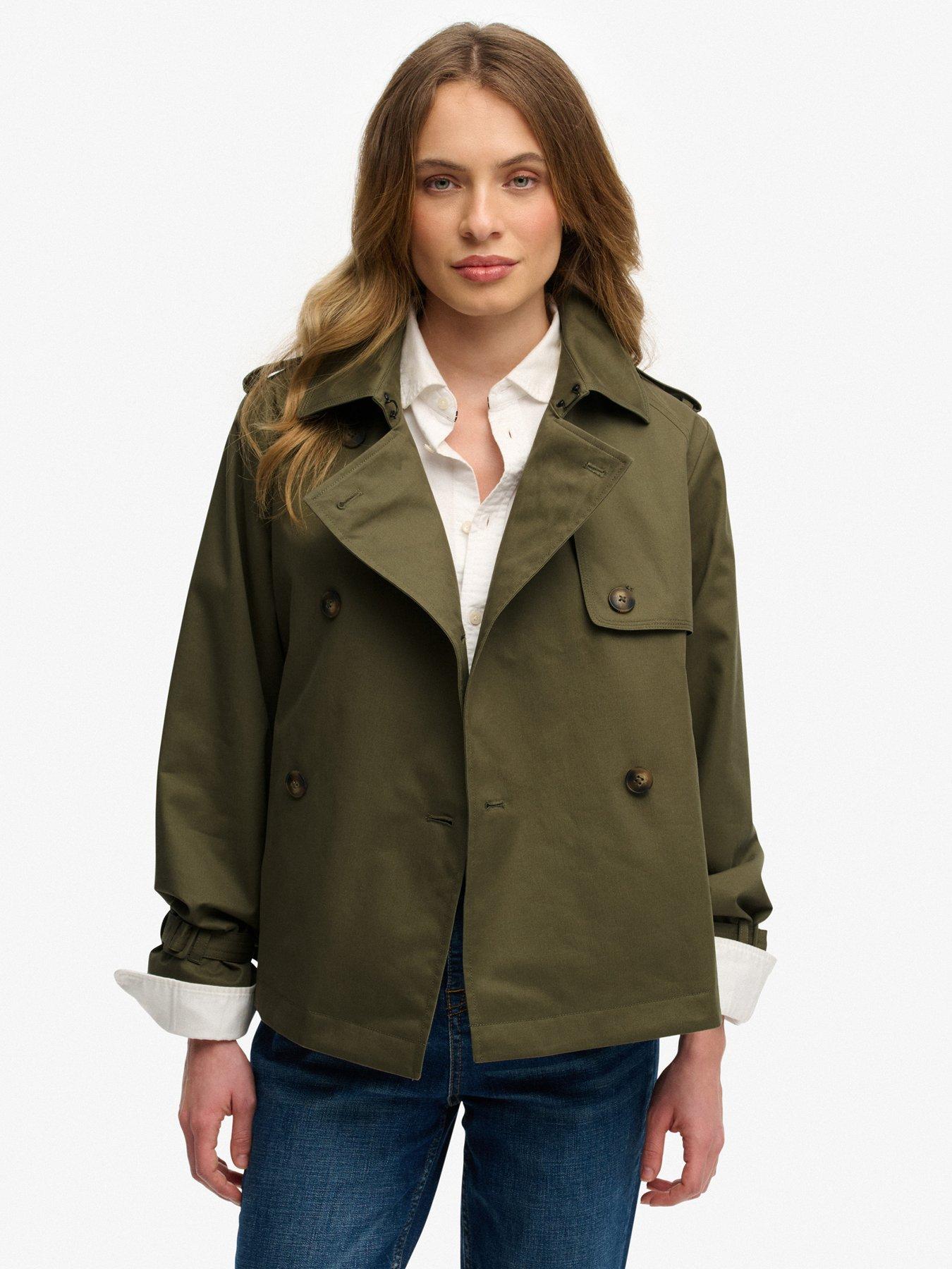 Image 1 of 7 of Superdry Short Trench Coat - Green