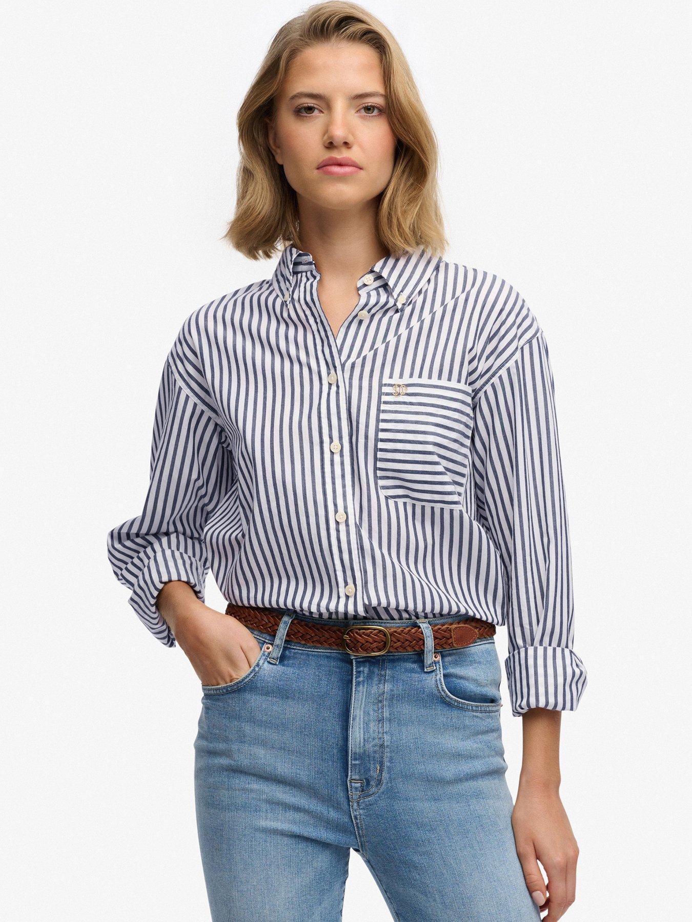 Image 1 of 6 of Superdry Poplin Relaxed Long Sleeve Shirt - Stripe