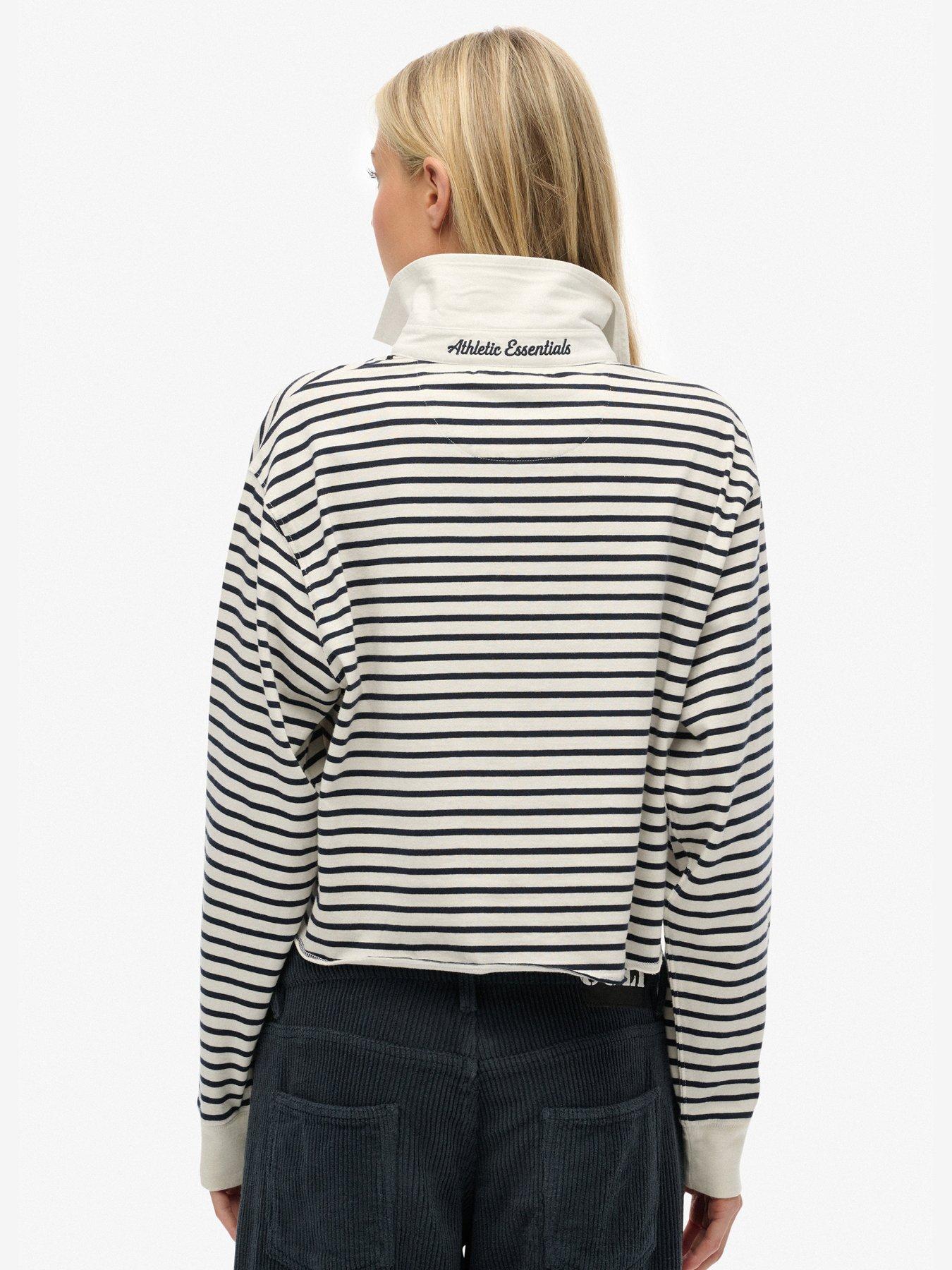 Image 2 of 5 of Superdry Athletic Essentials Cropped Stripe Rugby Top - Cream