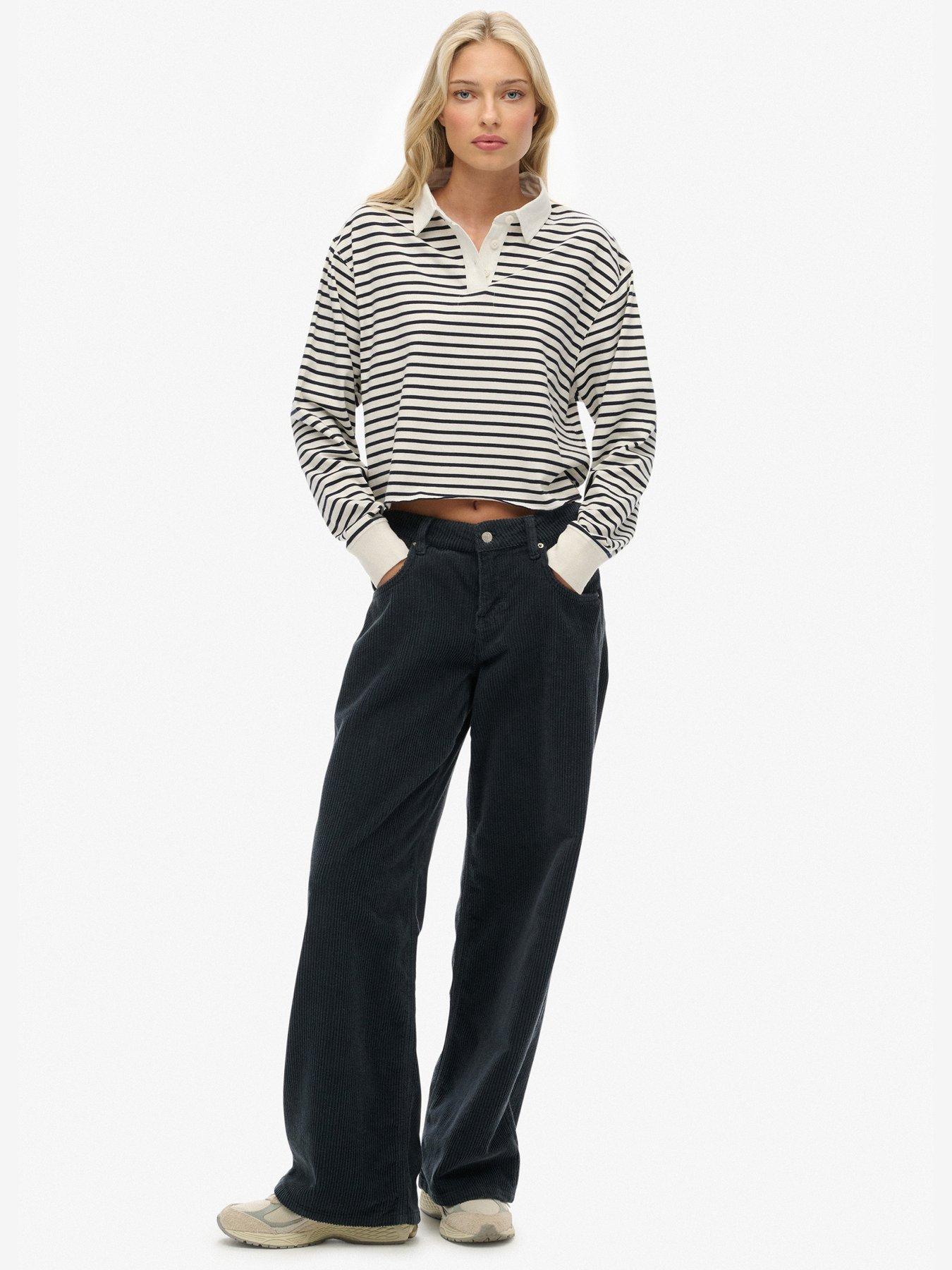 Image 3 of 5 of Superdry Athletic Essentials Cropped Stripe Rugby Top - Cream