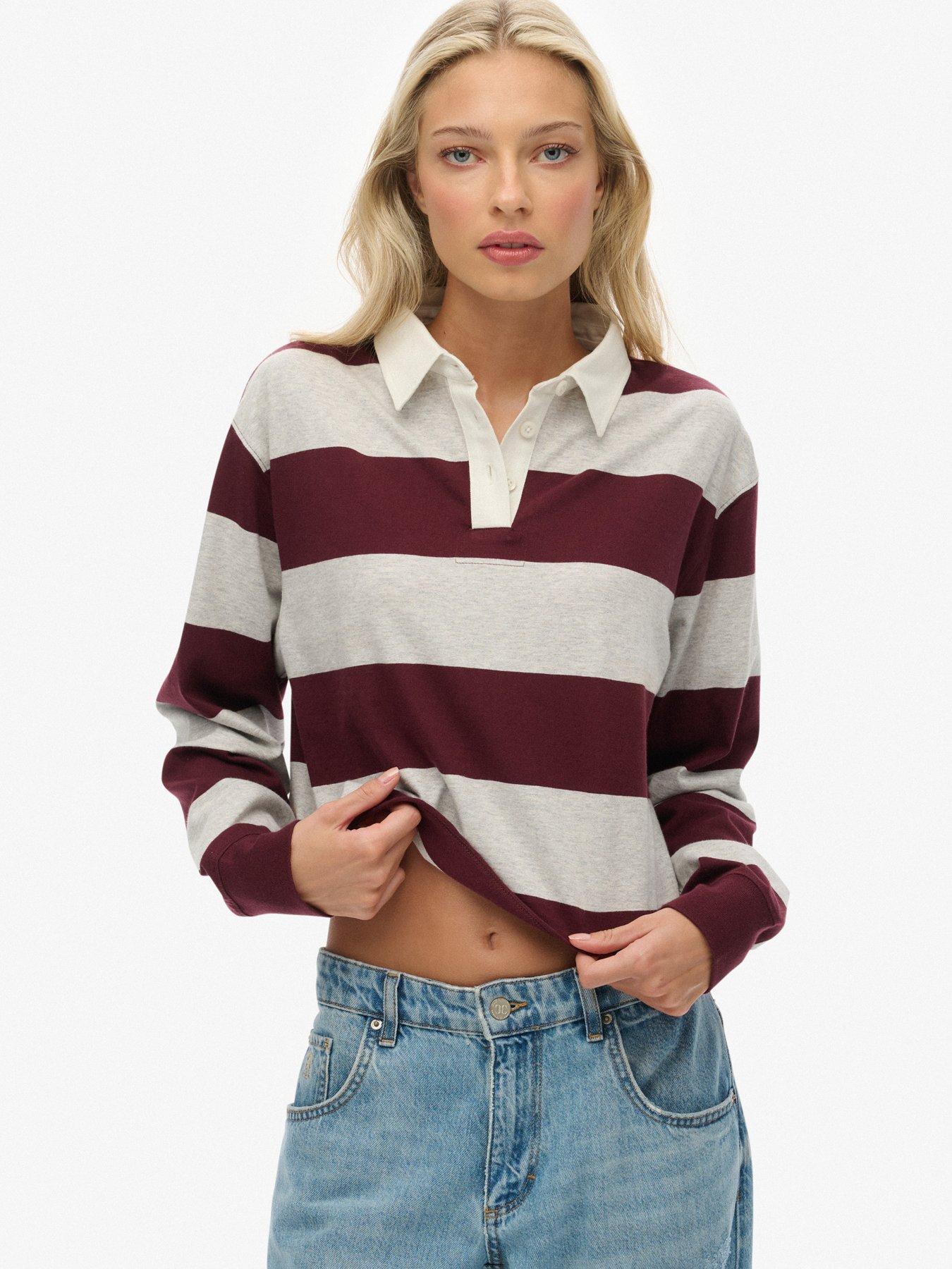 Image 1 of 5 of Superdry Athletic Essentials Cropped Stripe Rugby Top