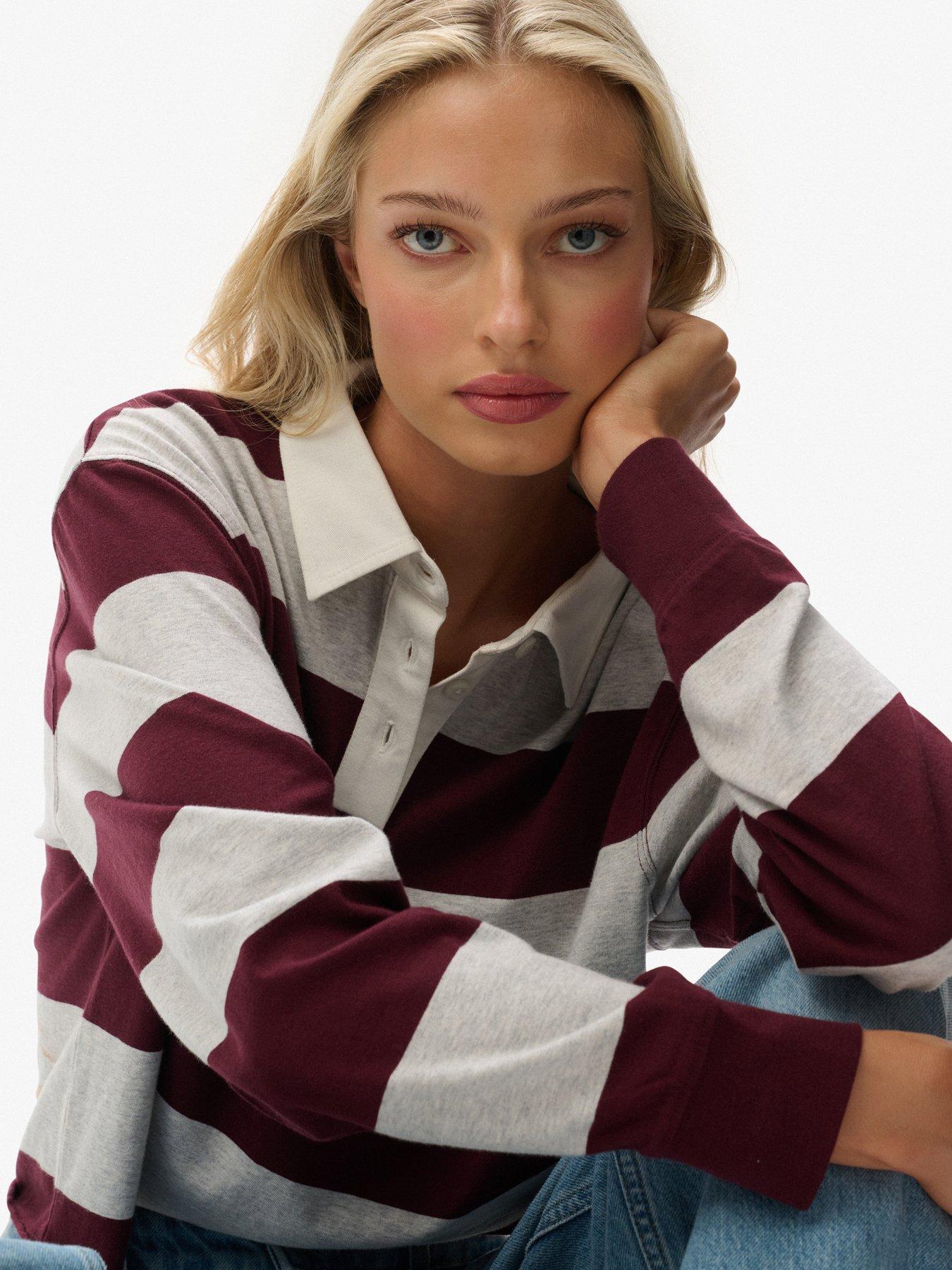 Image 5 of 5 of Superdry Athletic Essentials Cropped Stripe Rugby Top