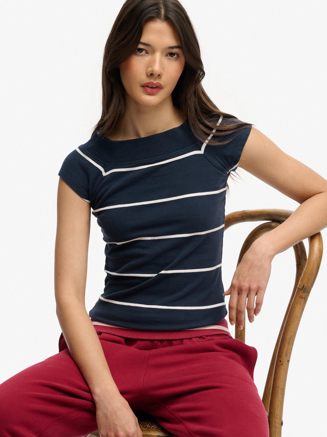 Image 5 of 5 of Superdry Off Shoulder Striped Top - Blue