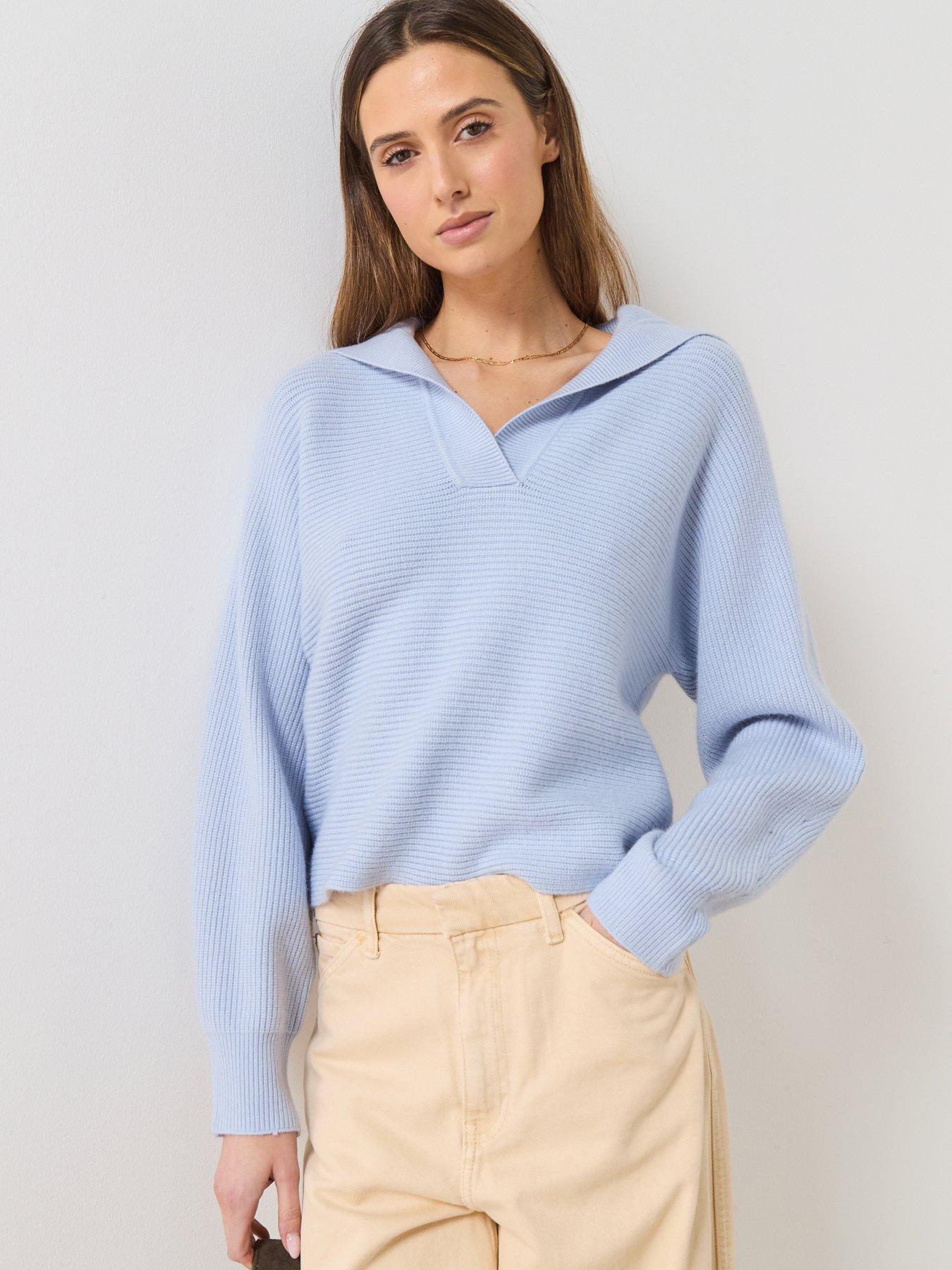 mango-v-neck-knit-sweater-bluefront
