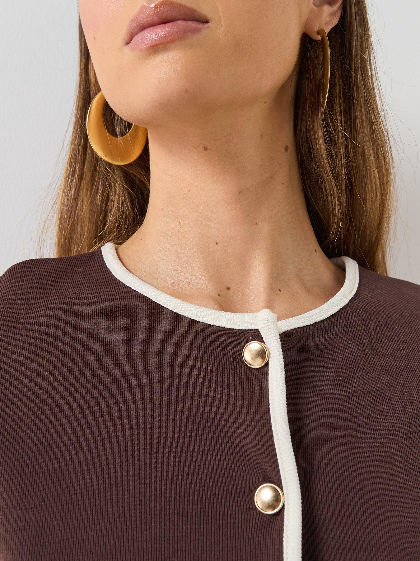 Image 6 of 6 of Mango Buttoned Cotton T-shirt - Brown