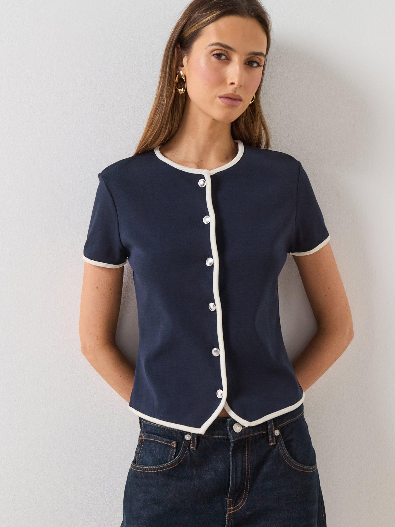 mango-buttoned-cotton-t-shirt-blue