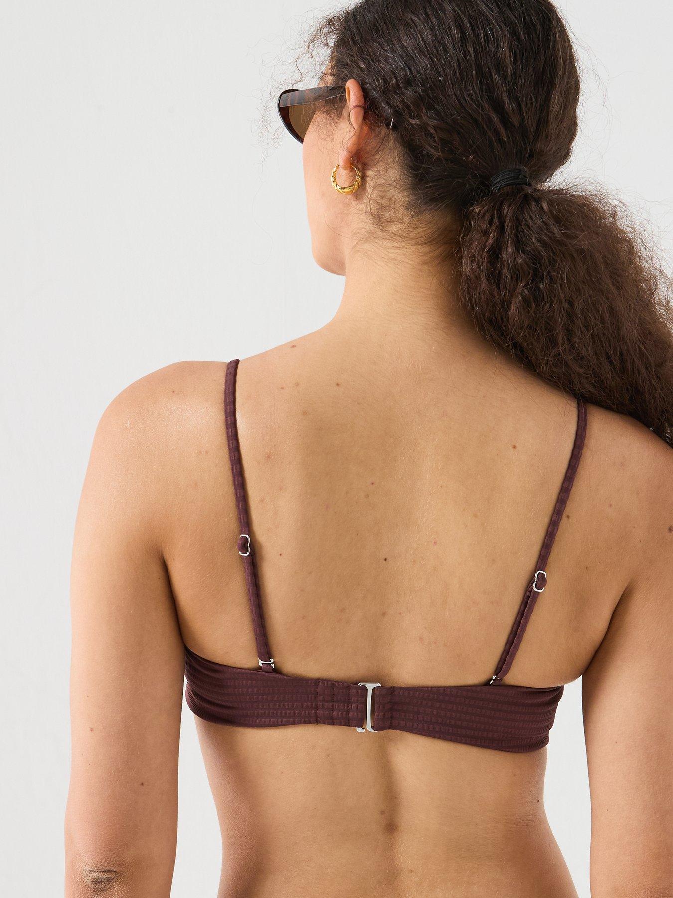 Image 2 of 6 of PIECES Kaya Seersucker Bikini Top - Brown