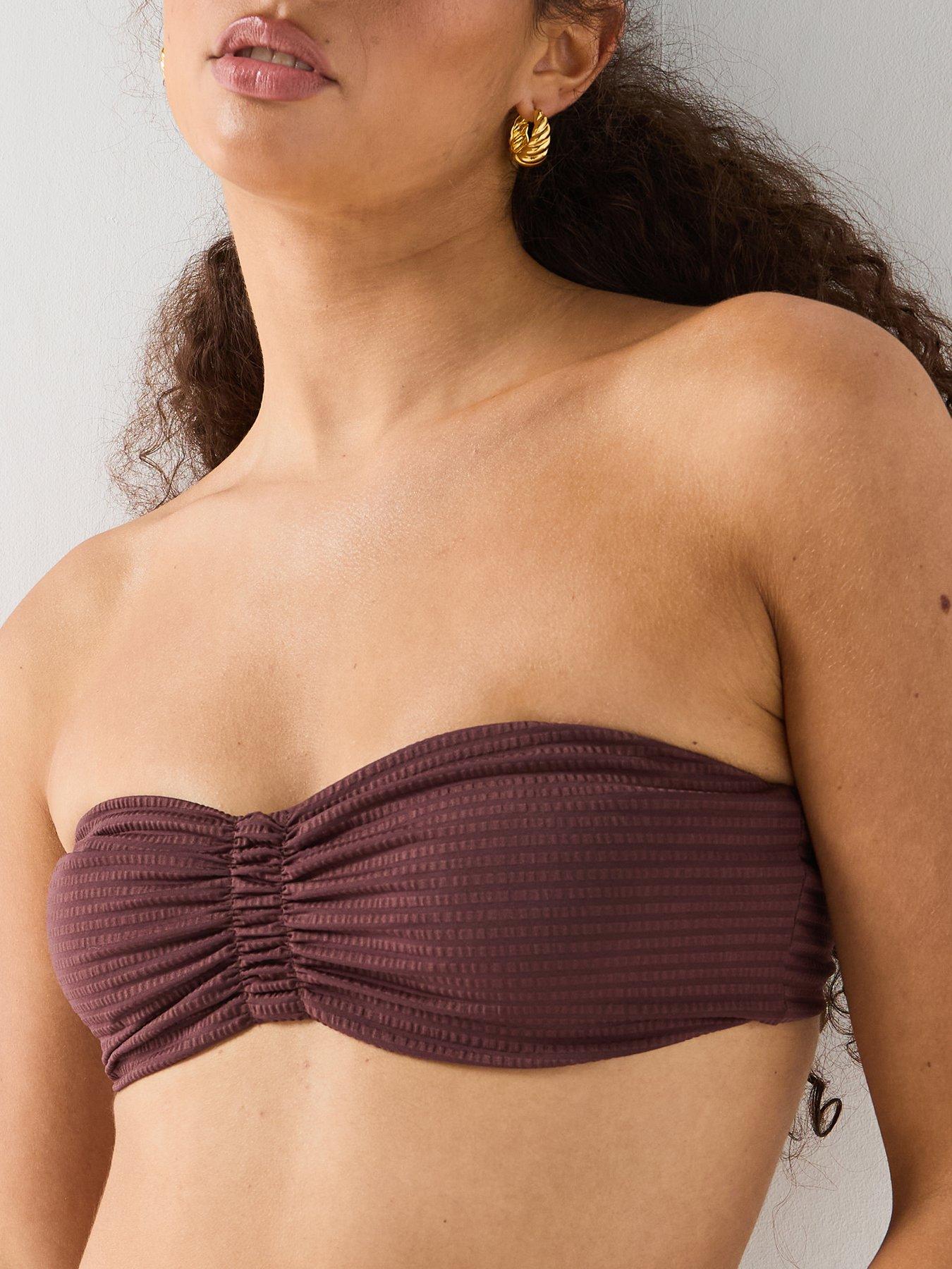 Image 4 of 6 of PIECES Kaya Seersucker Bikini Top - Brown