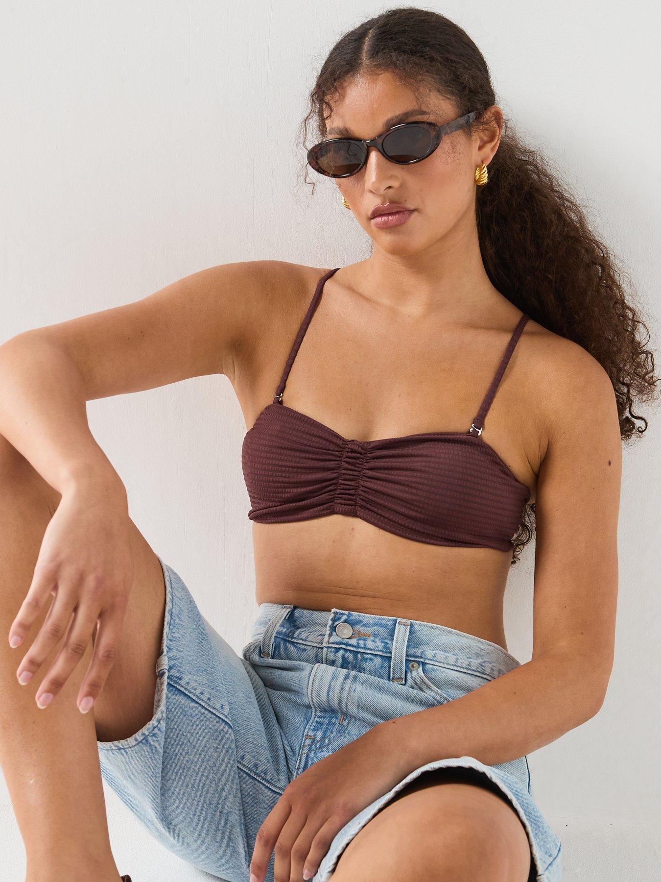 Image 5 of 6 of PIECES Kaya Seersucker Bikini Top - Brown