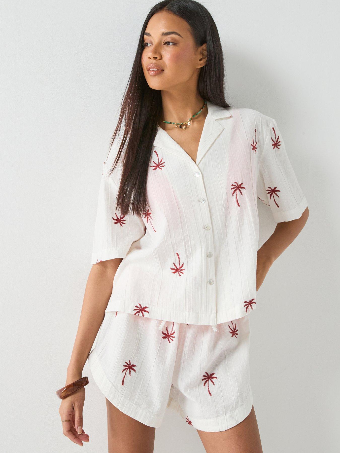 PIECES Pckiana Short Sleeve Embroidered Shirt - White
