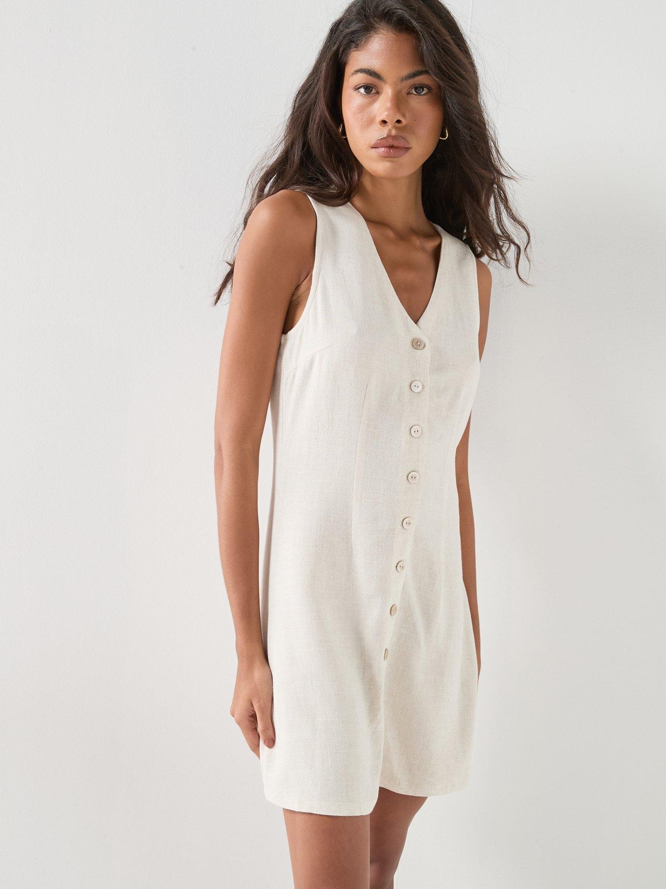Image 4 of 5 of Only Onlsiesta Lin Bl Sl Short Dress Pnt Noos - Grey