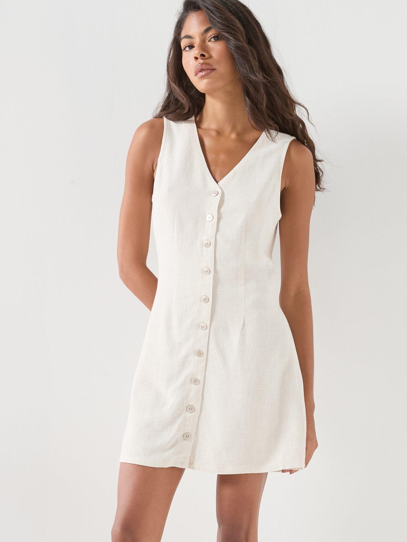 Image 5 of 5 of Only Onlsiesta Lin Bl Sl Short Dress Pnt Noos - Grey