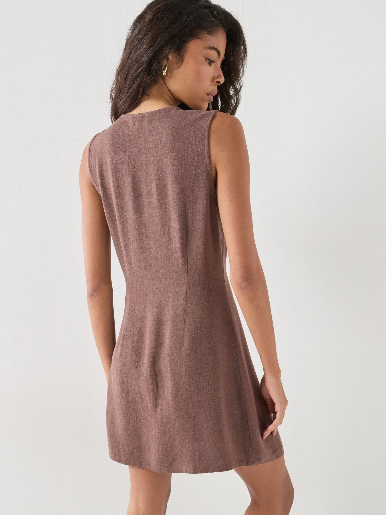 Image 2 of 6 of Only Onlsiesta Lin Bl Sl Short Dress Pnt Noos - Brown