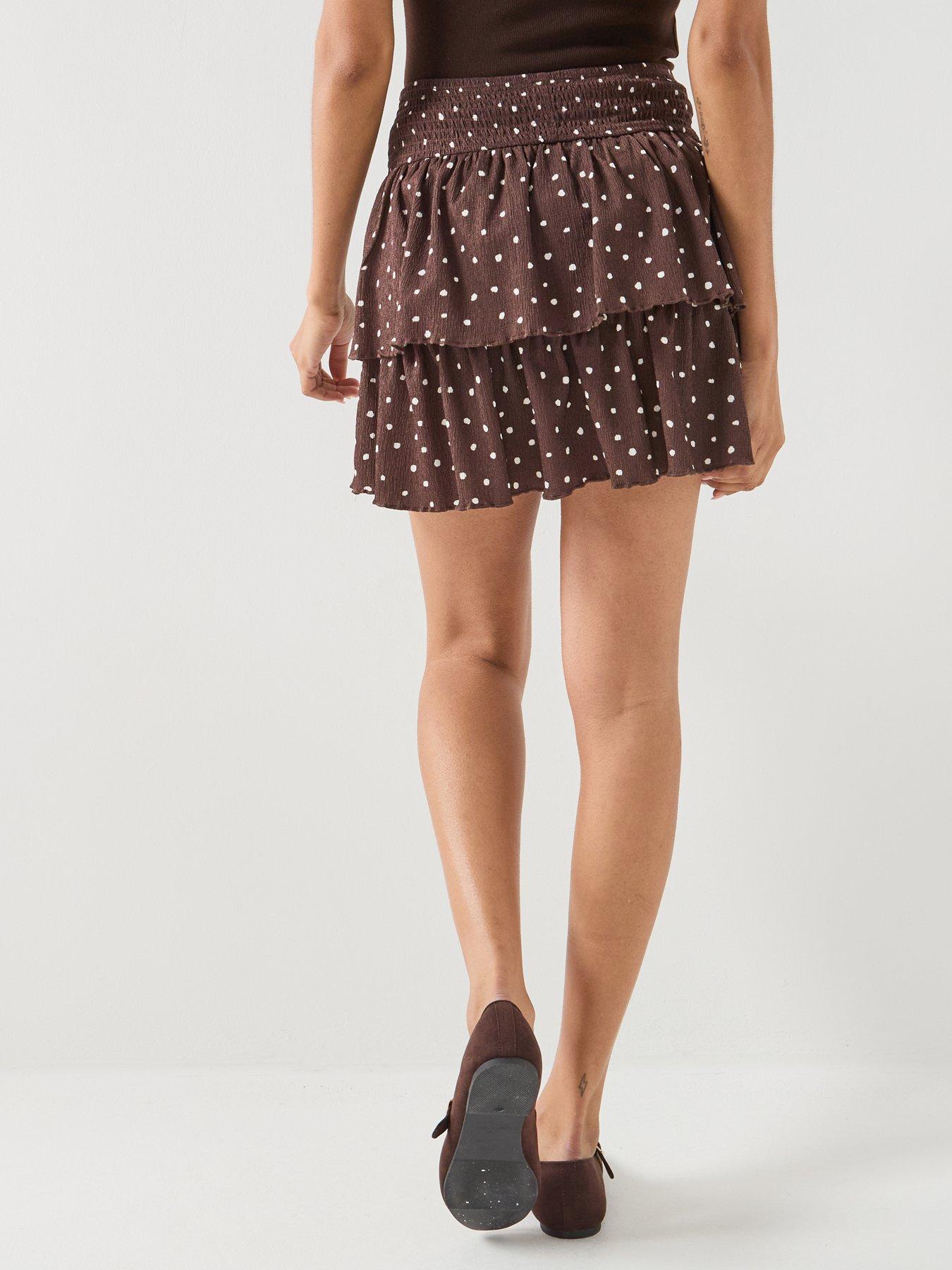 Image 2 of 6 of Only Onlmolly Spot Print Ruffle Mini Skirt - Brown