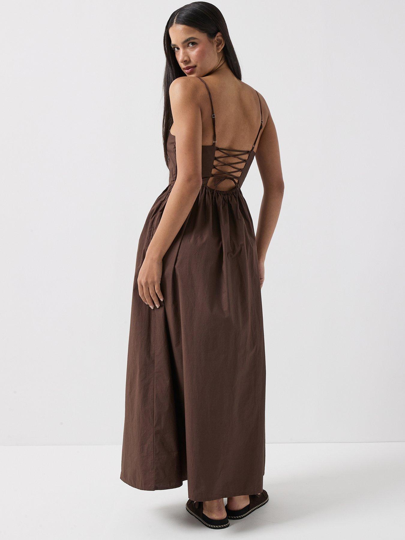 Only Likara Strappy Tie Back Maxi Dress - Brown
