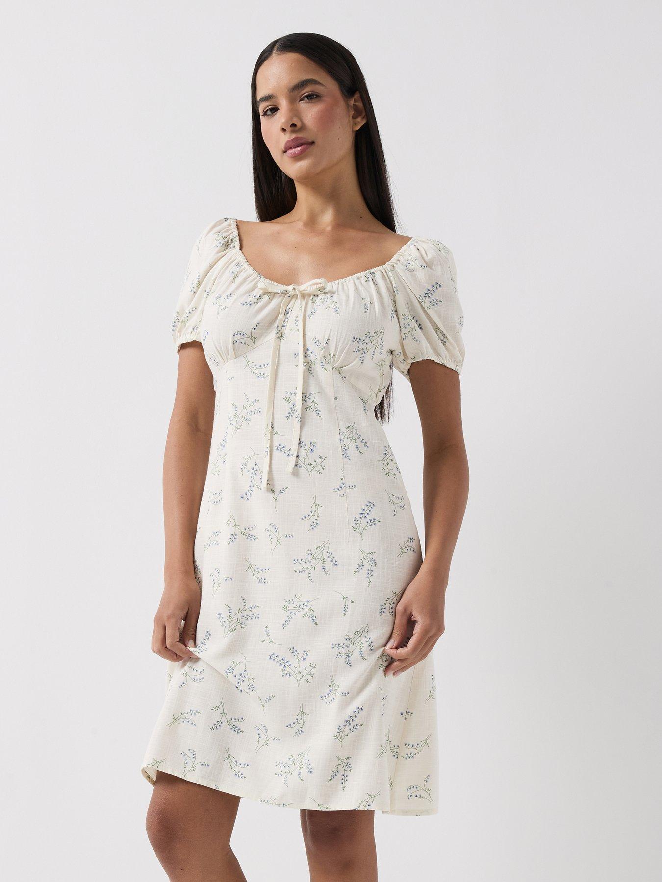 Image 1 of 5 of Only Lyrida Tie Detail Dress - White