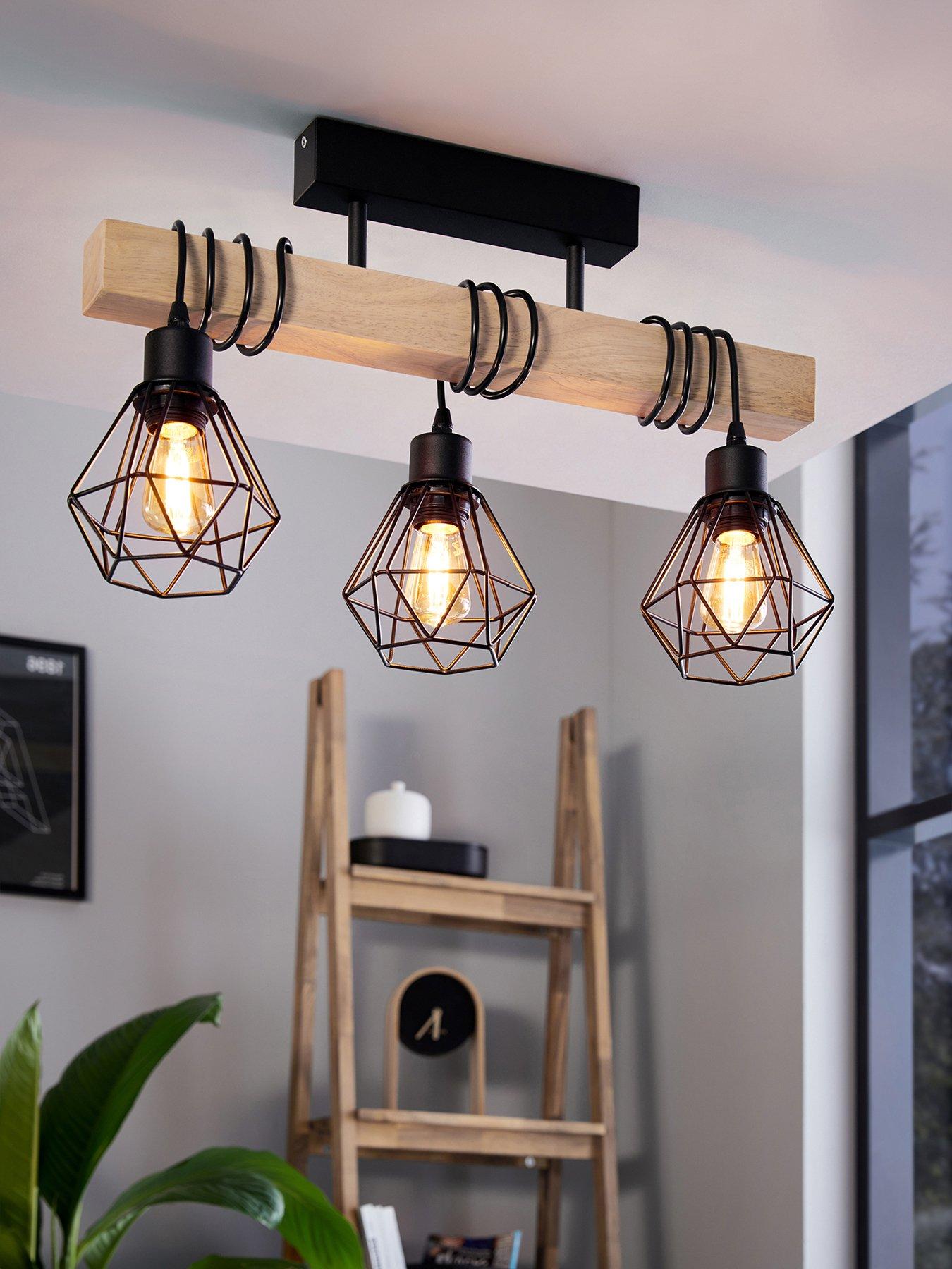 Eglo Eglo Townshend 5 Black/natural Wood 3-light Ceiling Pendant