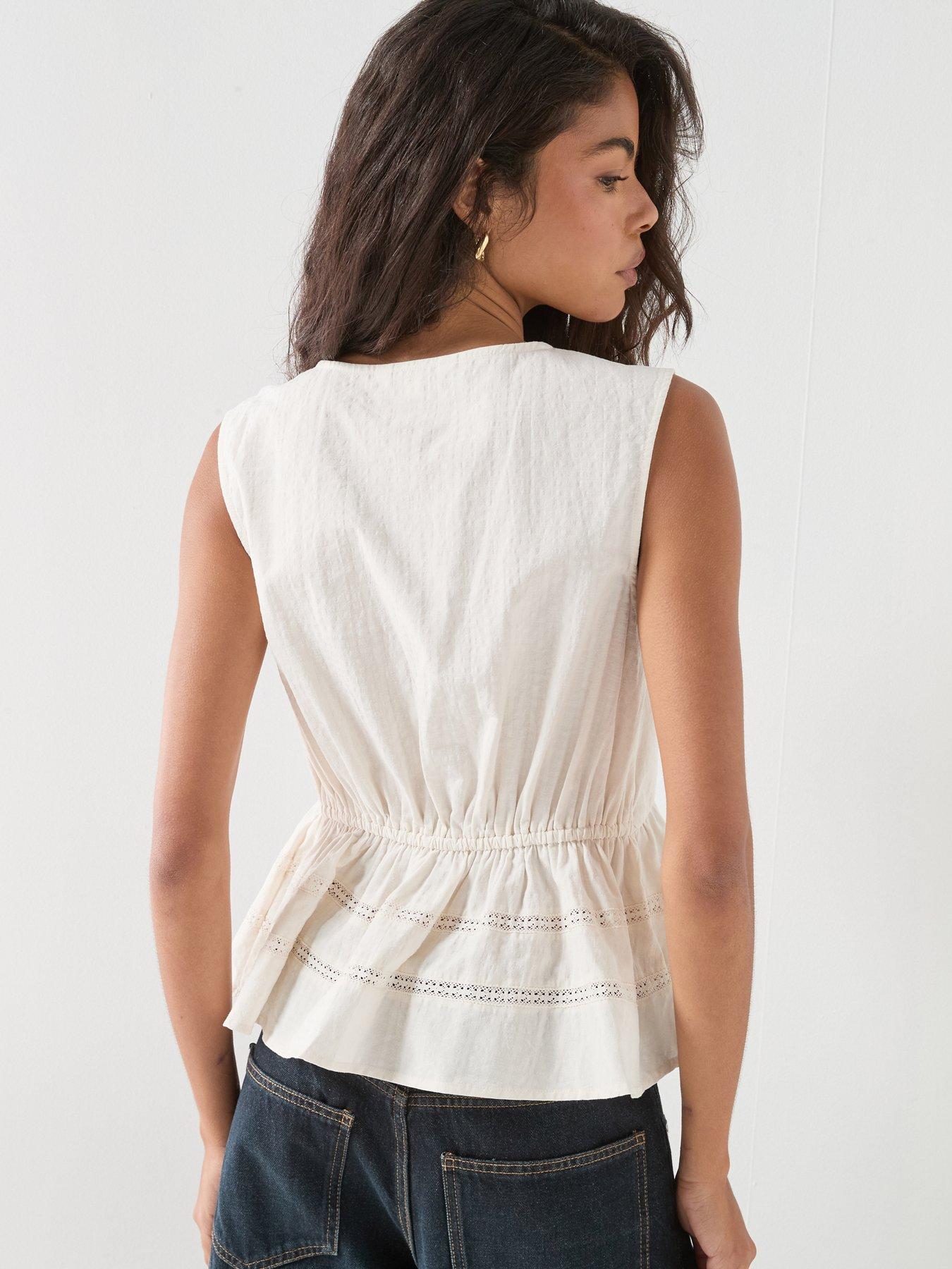 Image 2 of 6 of Only Onlnelsa S/L V String Top Wvn - White