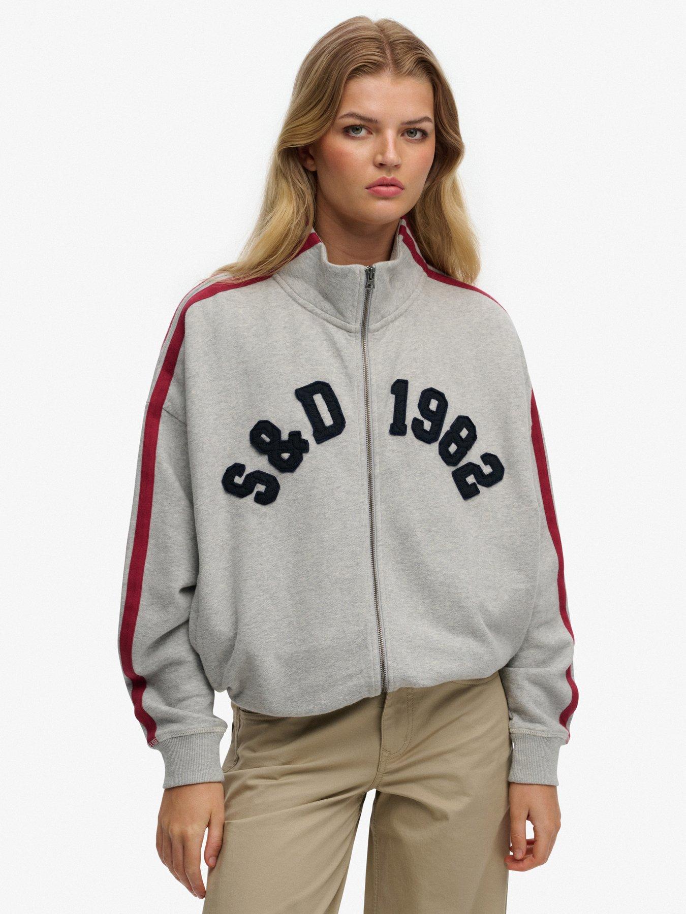 Superdry Athletic Essentials Applique Loose Zip Track Top - Grey