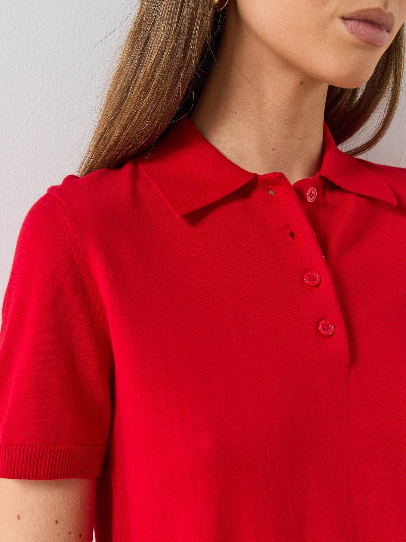 Image 4 of 6 of Mango Polo Neck Short Sleeved Sweater - Red