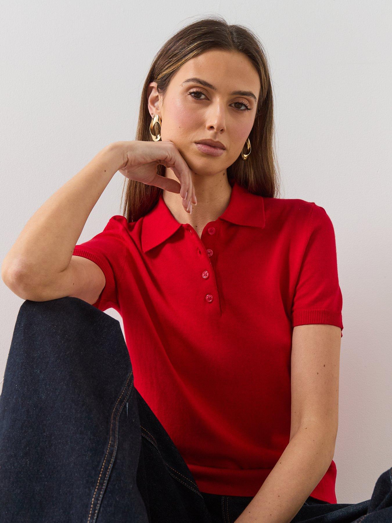 Image 5 of 6 of Mango Polo Neck Short Sleeved Sweater - Red