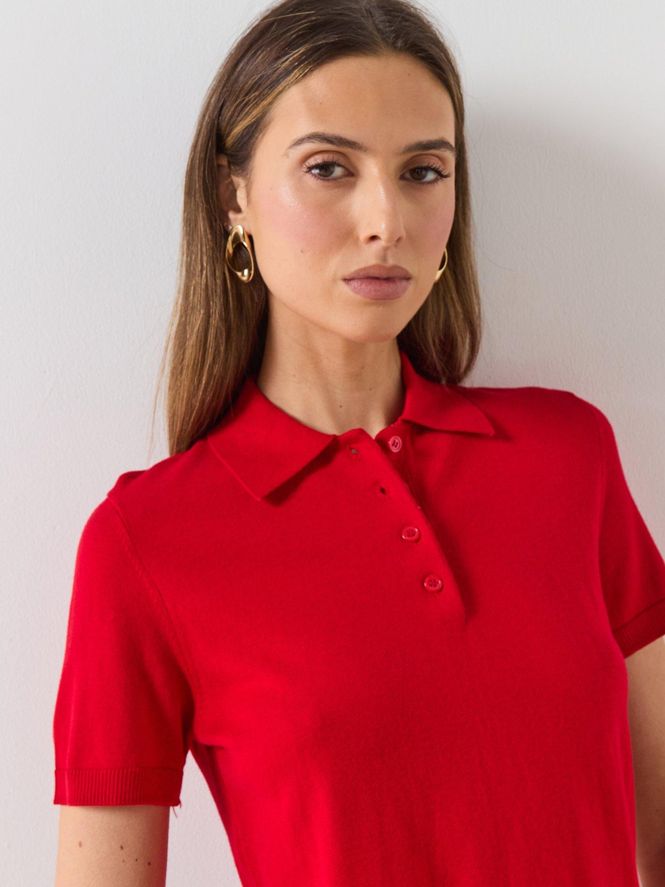 Image 6 of 6 of Mango Polo Neck Short Sleeved Sweater - Red