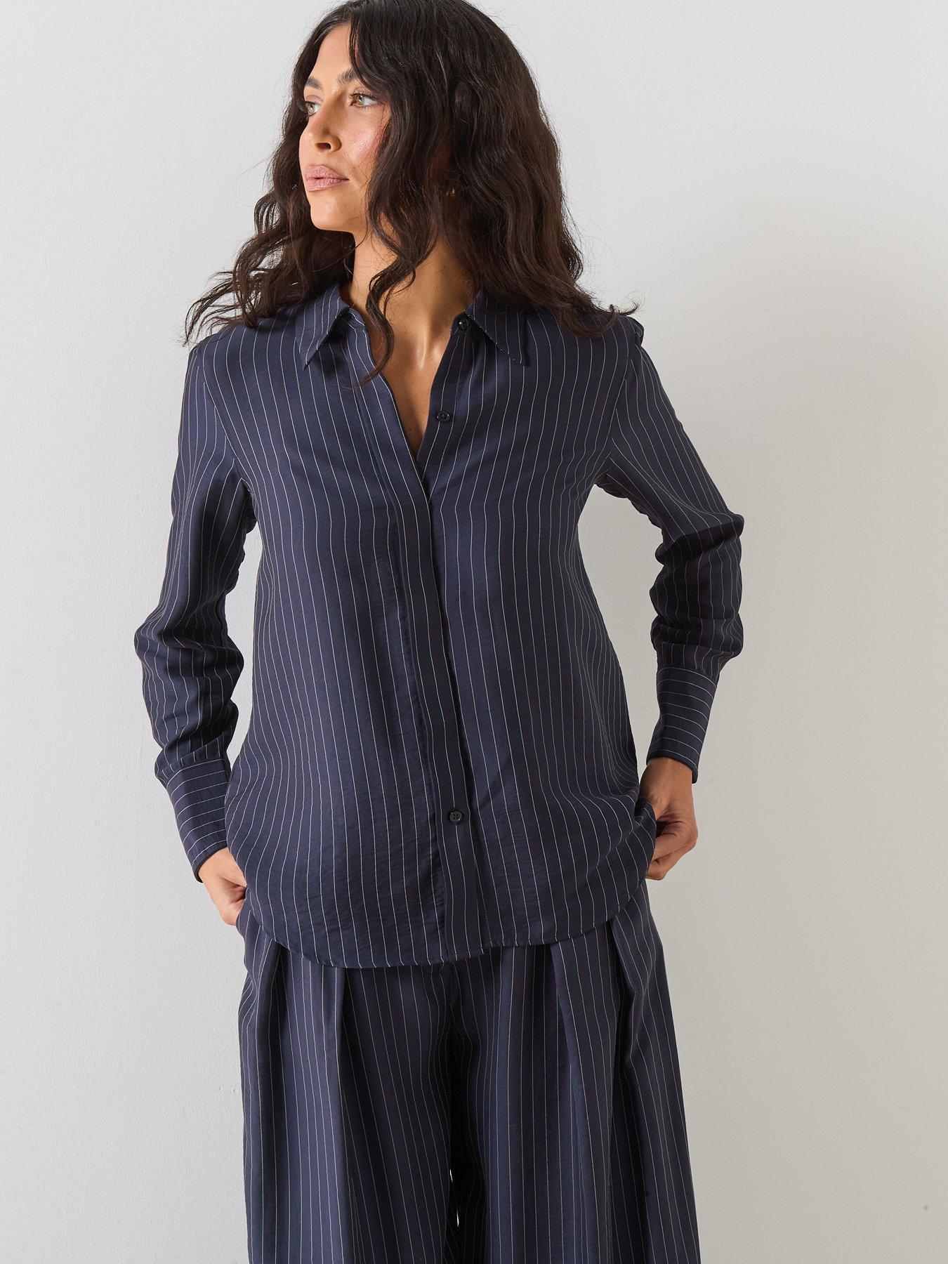 Image 4 of 6 of Mango Pinstripe Shirt - Blue