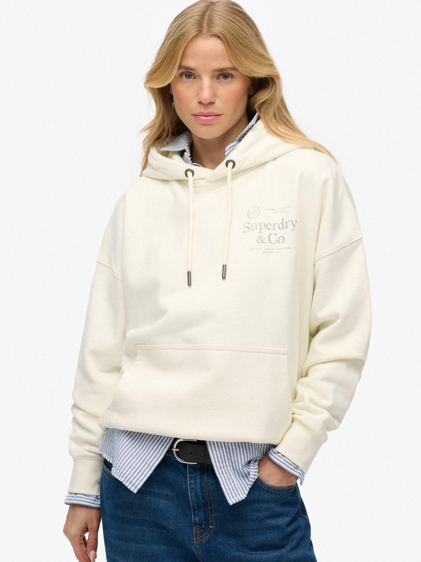 Image 1 of 6 of Superdry Luxe Casual Relaxed Hoodie - Cream