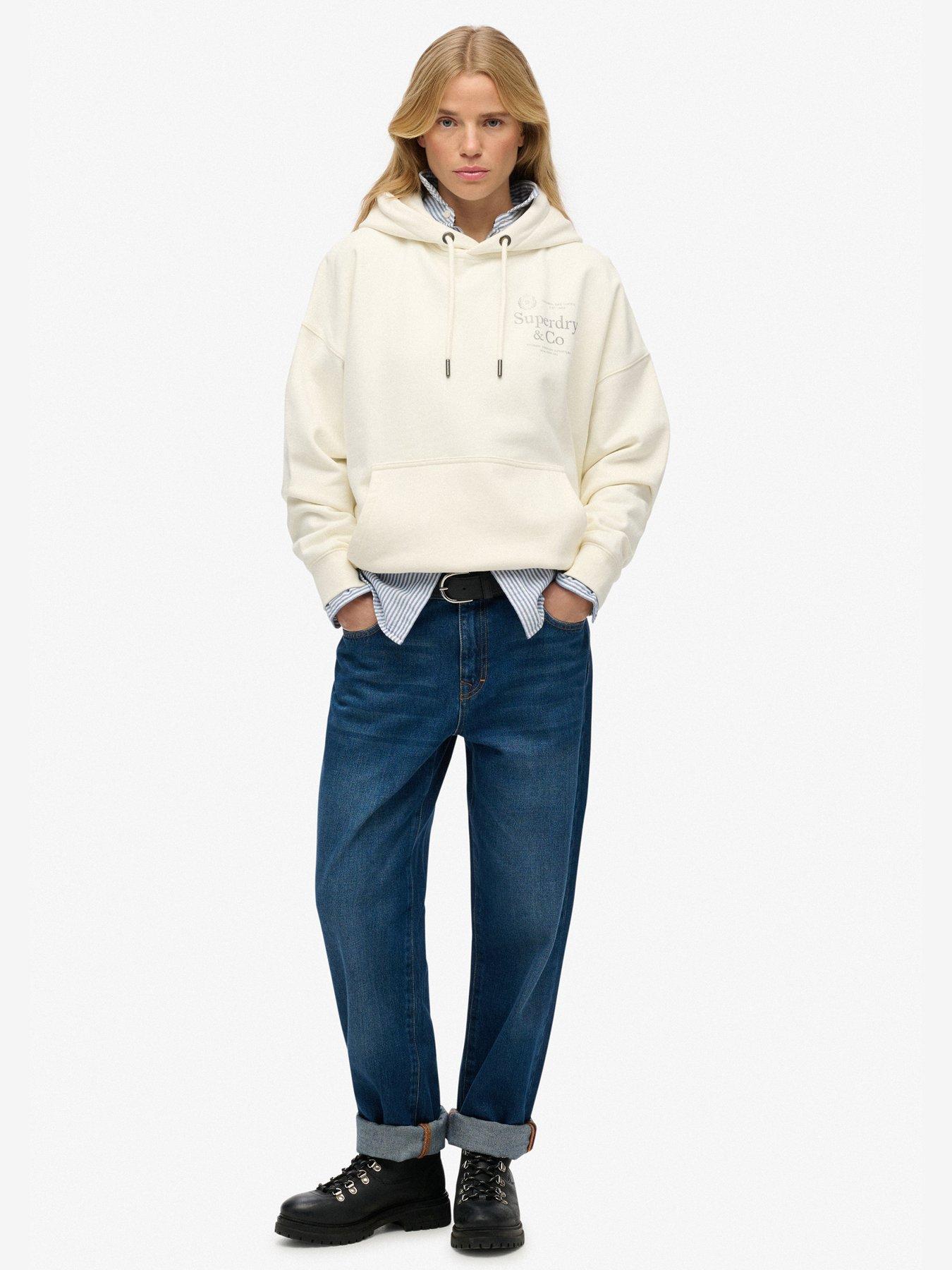 Image 3 of 6 of Superdry Luxe Casual Relaxed Hoodie - Cream