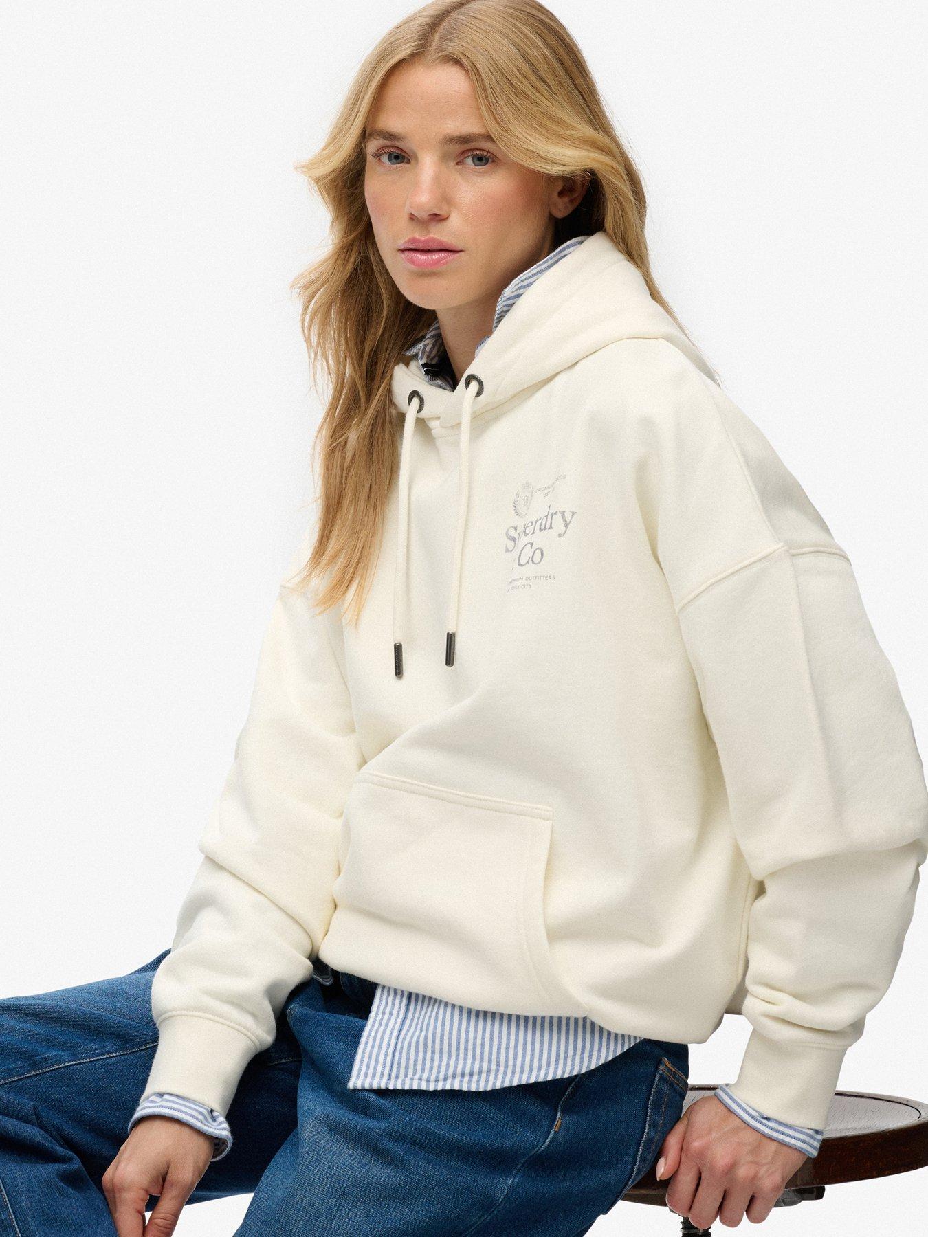 Image 5 of 6 of Superdry Luxe Casual Relaxed Hoodie - Cream