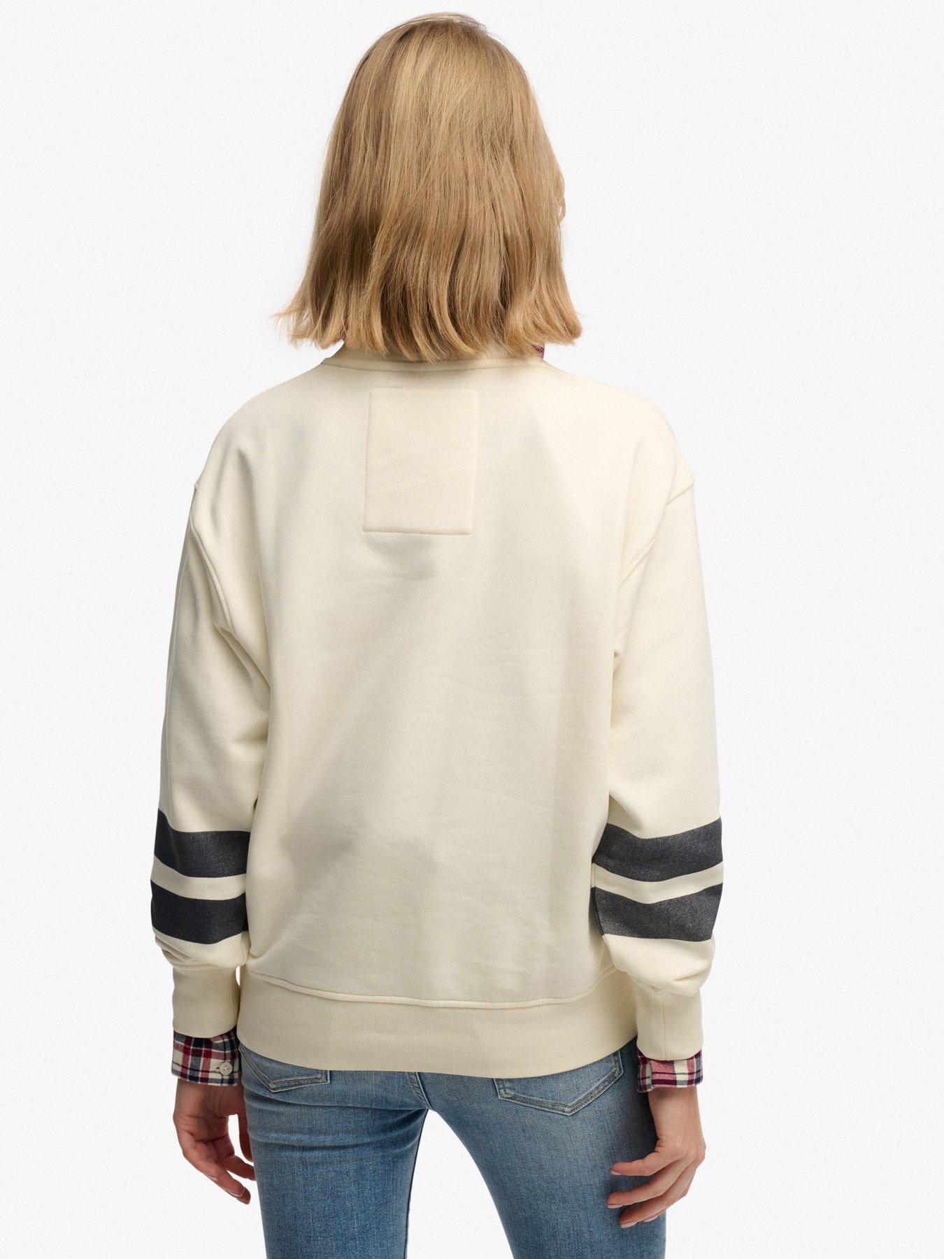 Image 2 of 5 of Superdry Varsity Script Loose Crew Sweatshirt - Cream