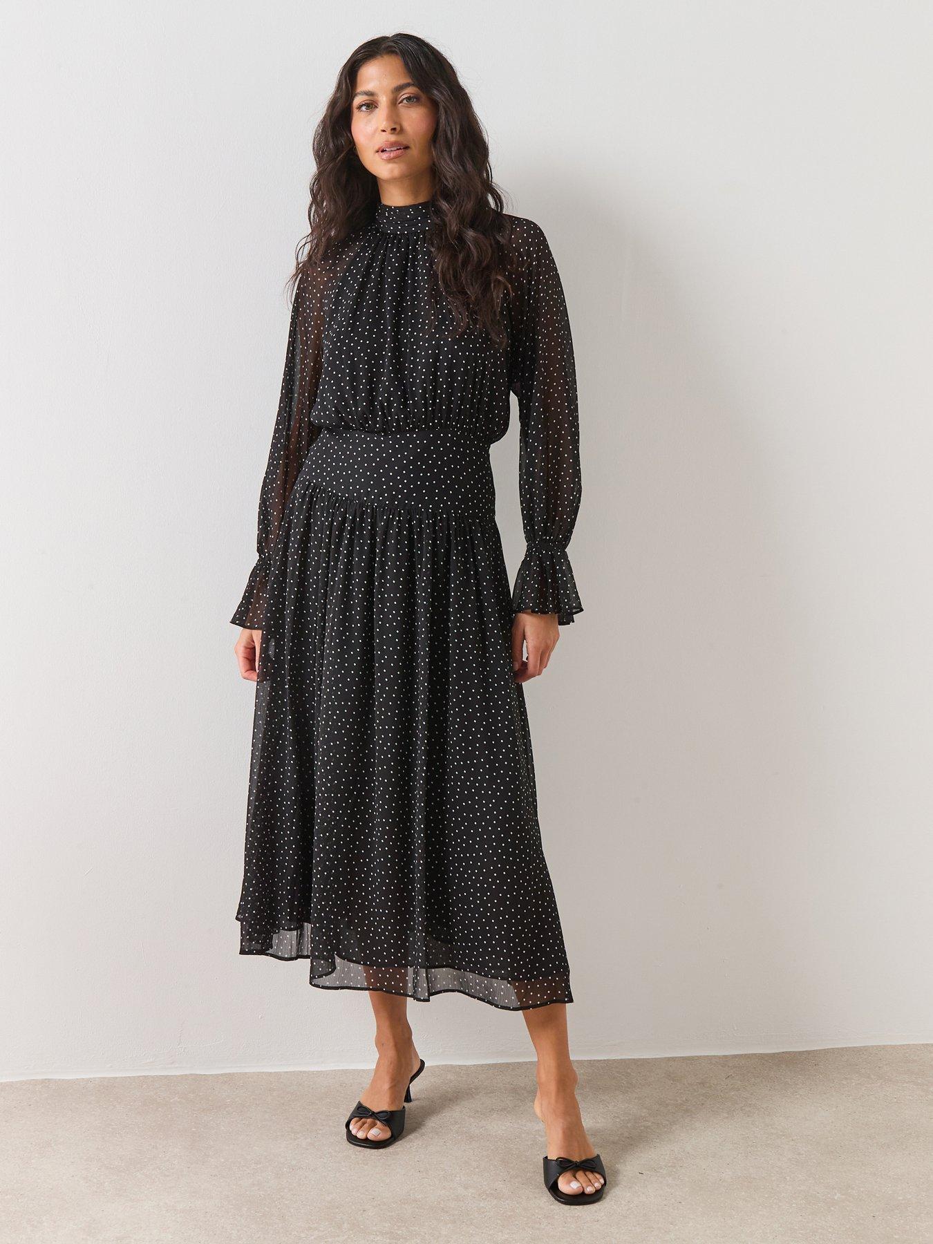 Image 1 of 6 of Mango Gathered Turtleneck Dress - Black