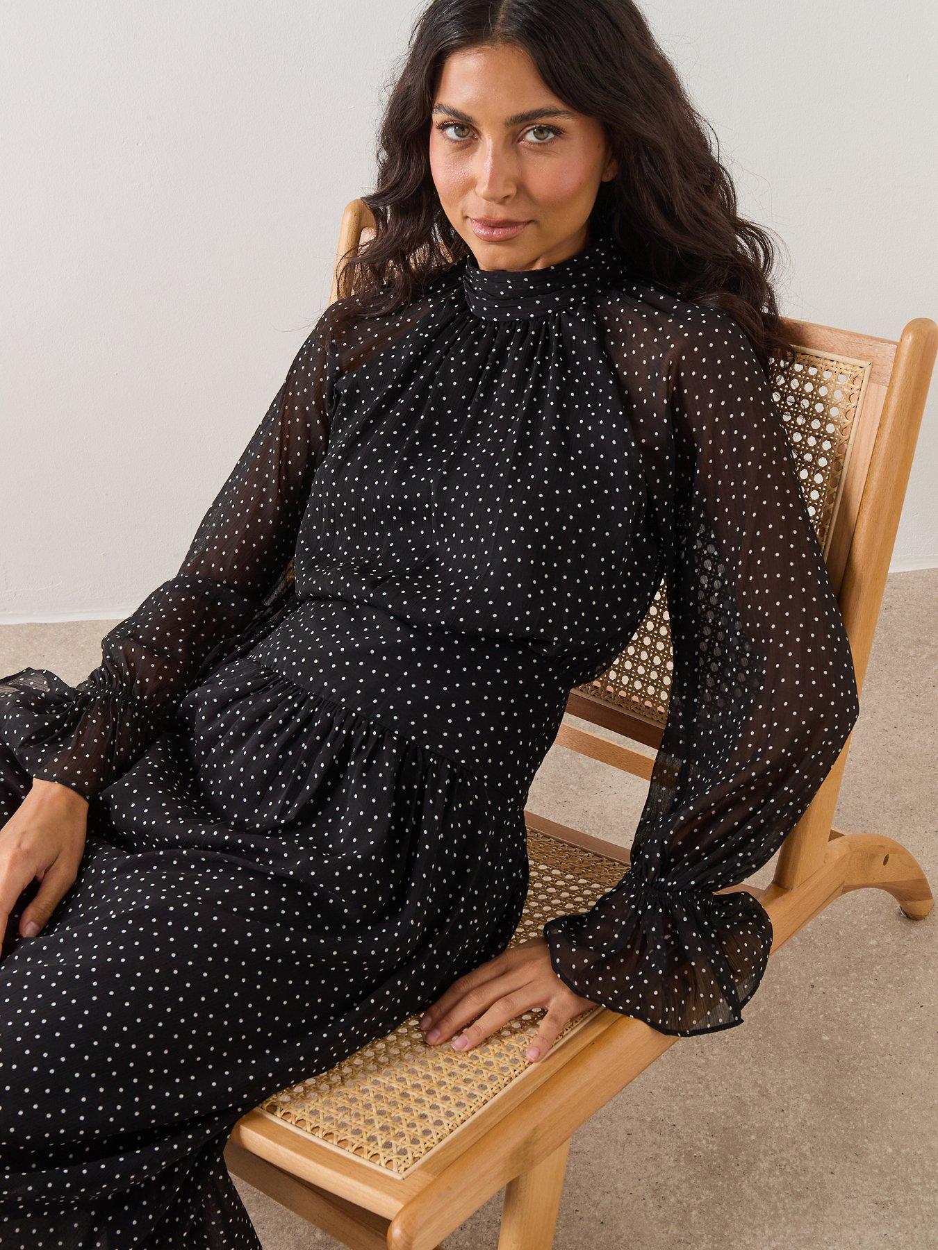 Image 3 of 6 of Mango Gathered Turtleneck Dress - Black