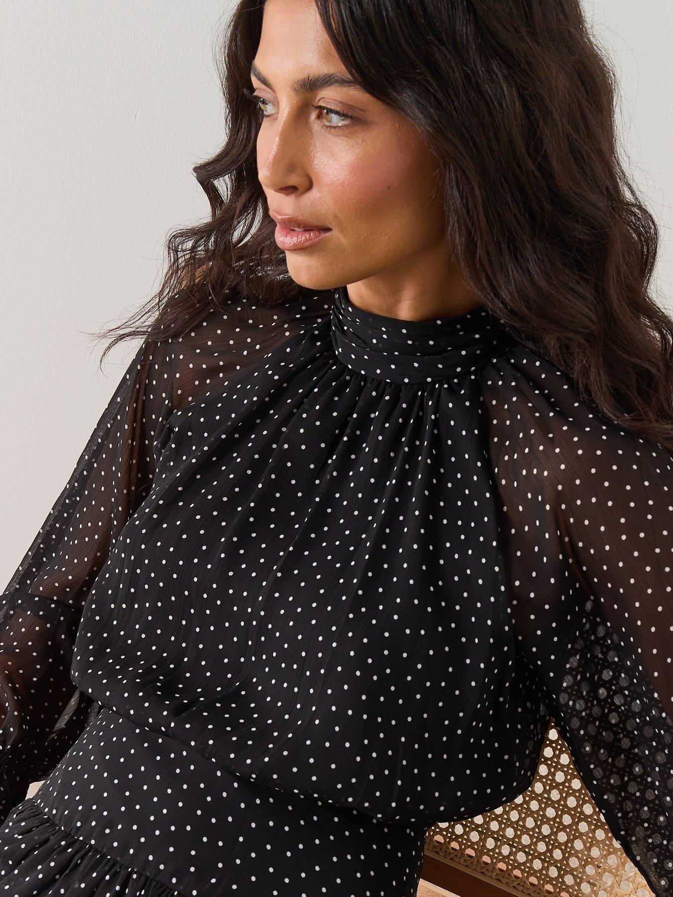 Image 4 of 6 of Mango Gathered Turtleneck Dress - Black