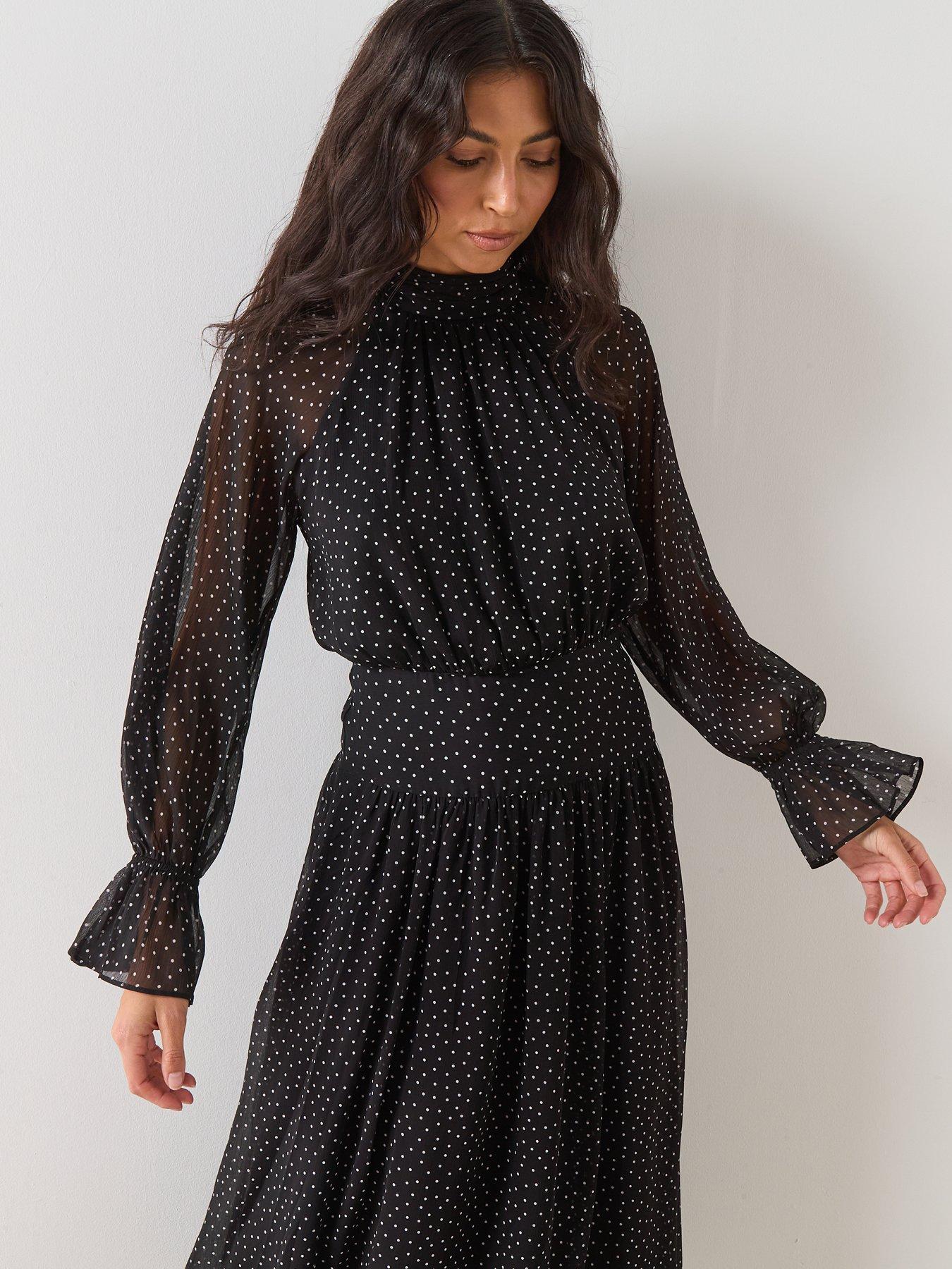 Image 5 of 6 of Mango Gathered Turtleneck Dress - Black