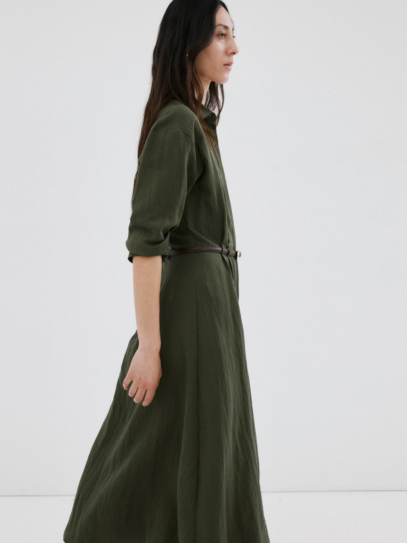 Image 2 of 7 of Mango Lyocell Shirt Dress - Khaki