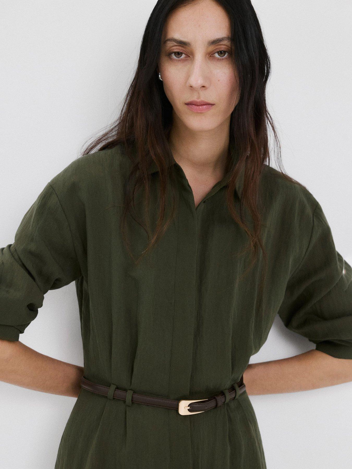 Image 4 of 7 of Mango Lyocell Shirt Dress - Khaki
