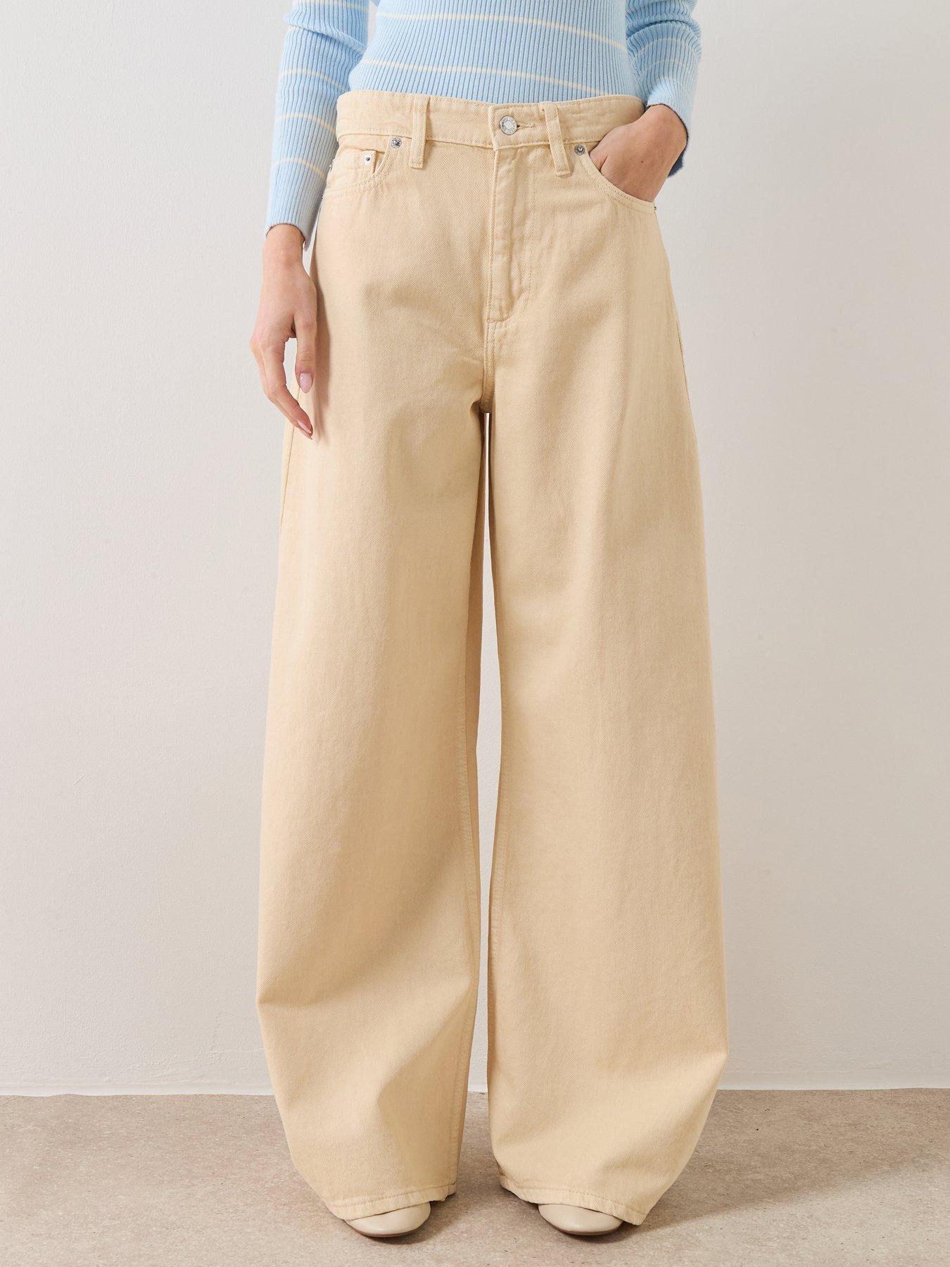 Image 1 of 6 of Mango Wide Leg Mid-Rise Jeans - Yellow
