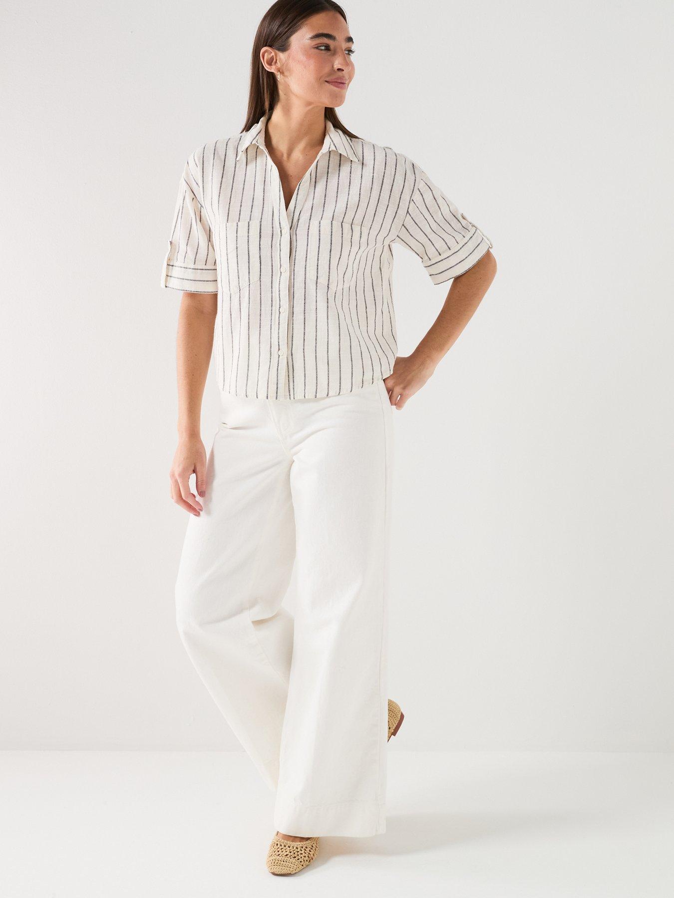 Image 3 of 6 of Only Onltizana Stripe Short Sleeve Shirt - Grey