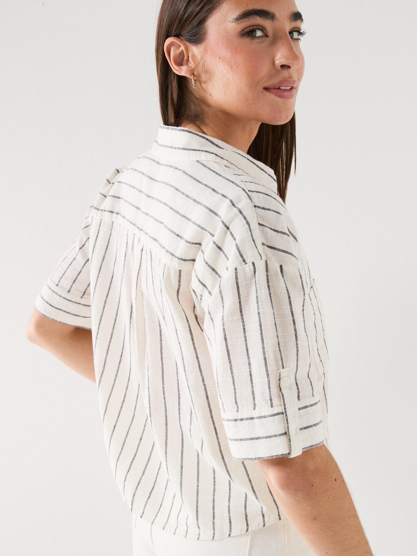 Image 4 of 6 of Only Onltizana Stripe Short Sleeve Shirt - Grey