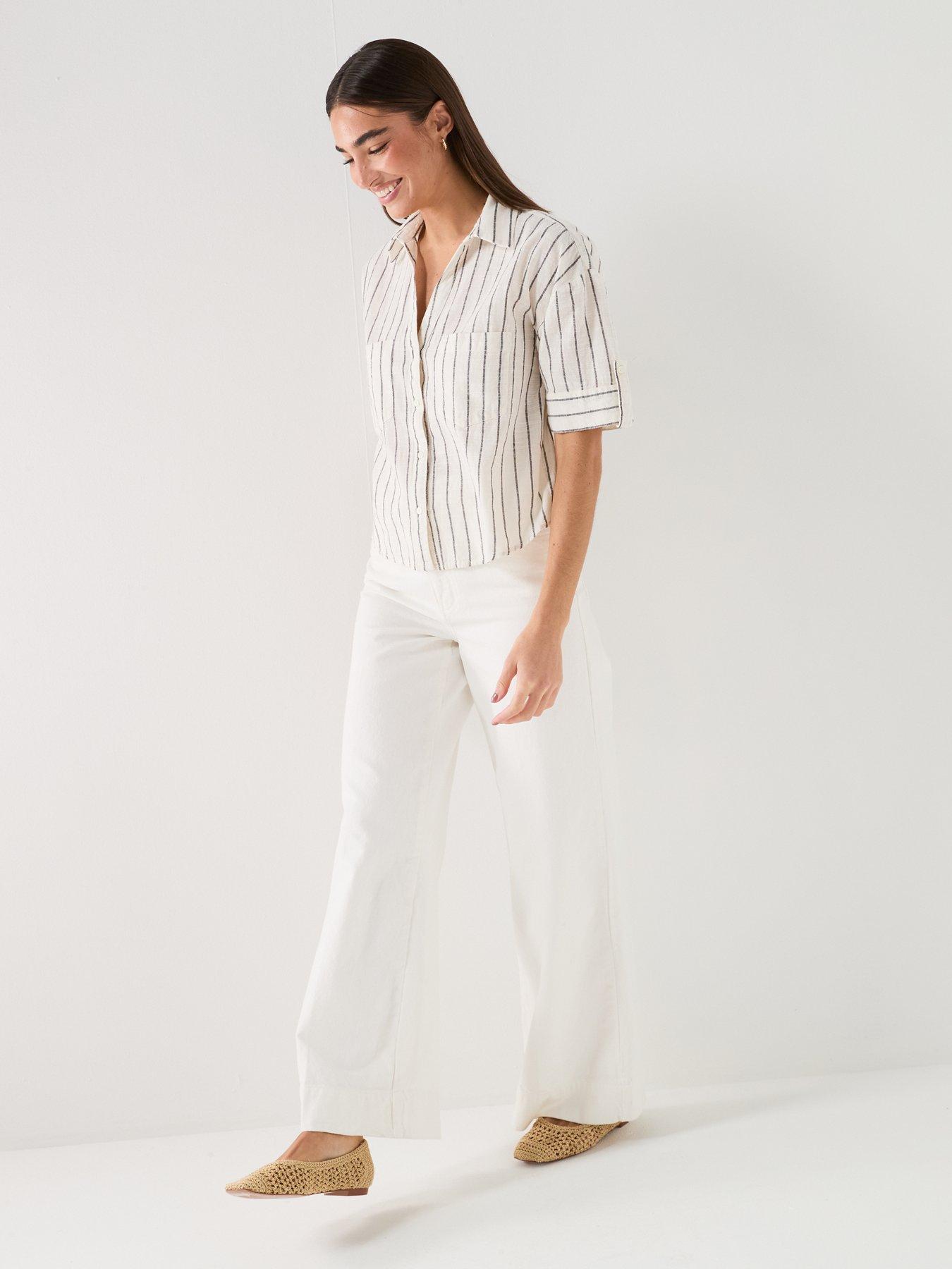 Image 6 of 6 of Only Onltizana Stripe Short Sleeve Shirt - Grey