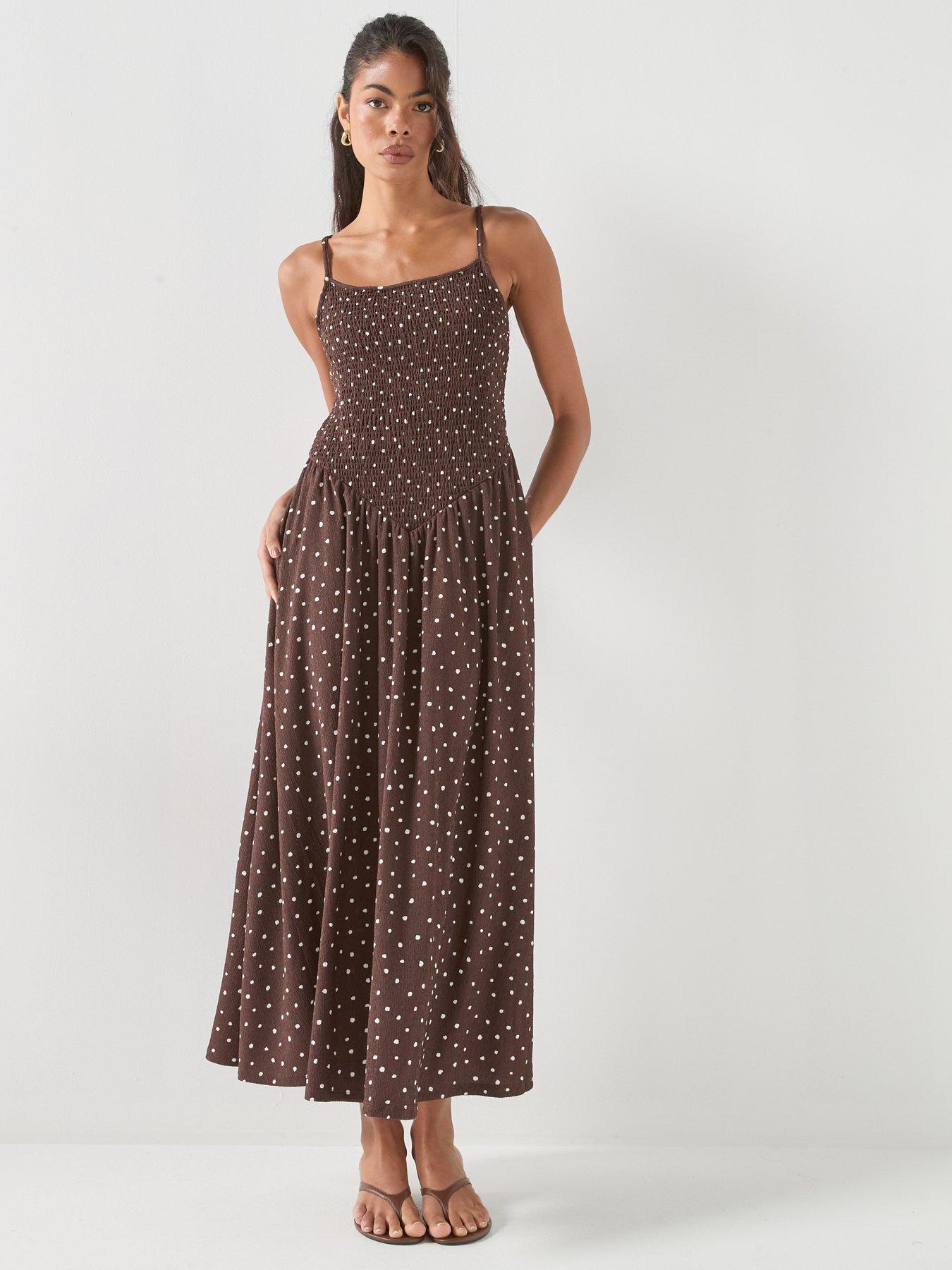 only-onlmolly-polka-dot-long-dress-brownback
