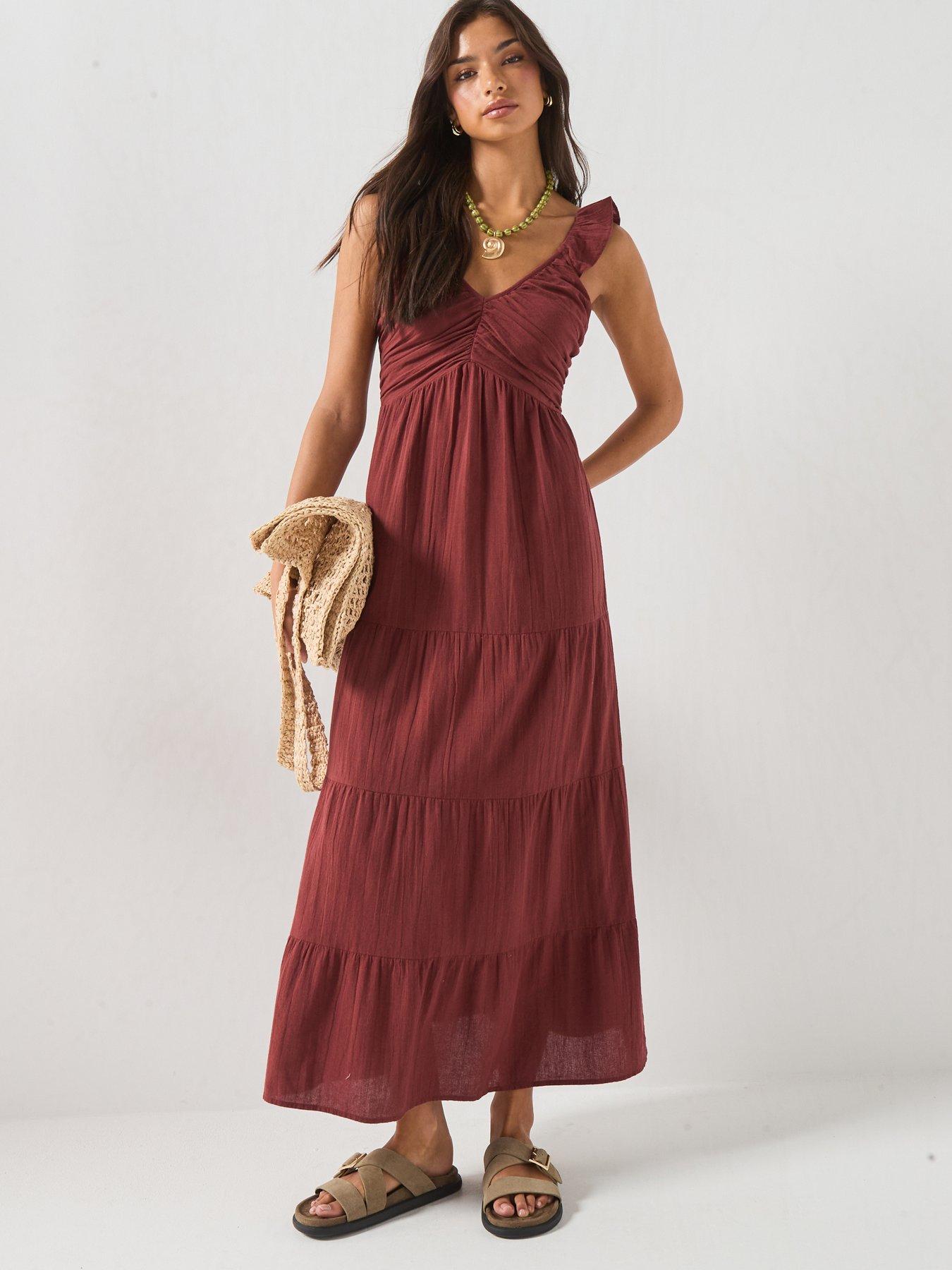 Vero Moda Vmdicthe Sl Frill Ankle Dress Wvn Ga - Brown
