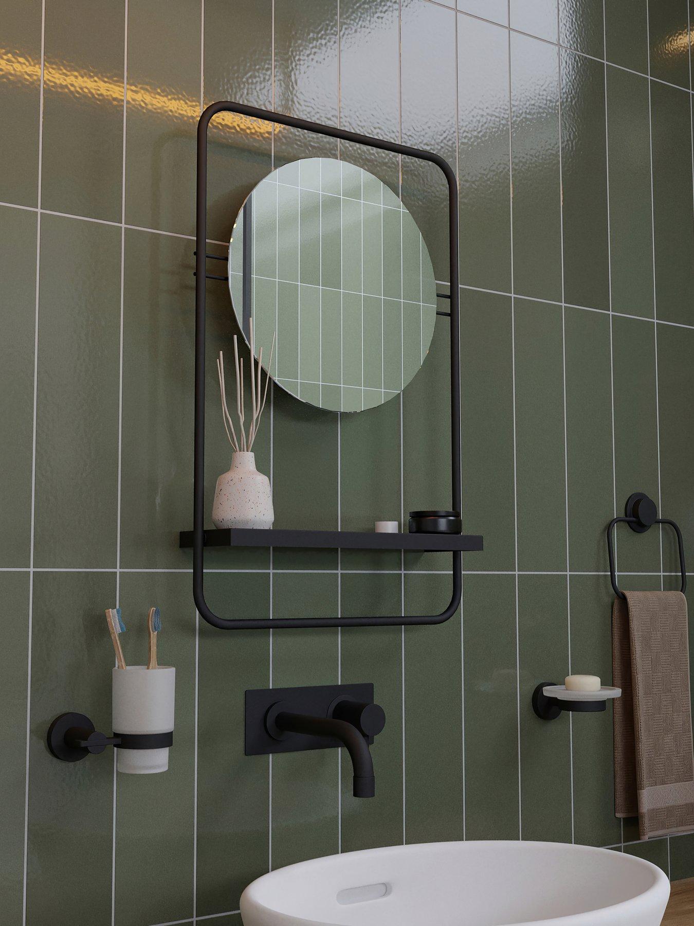 croydex-furzton-round-mirror-matt-black-with-shelf