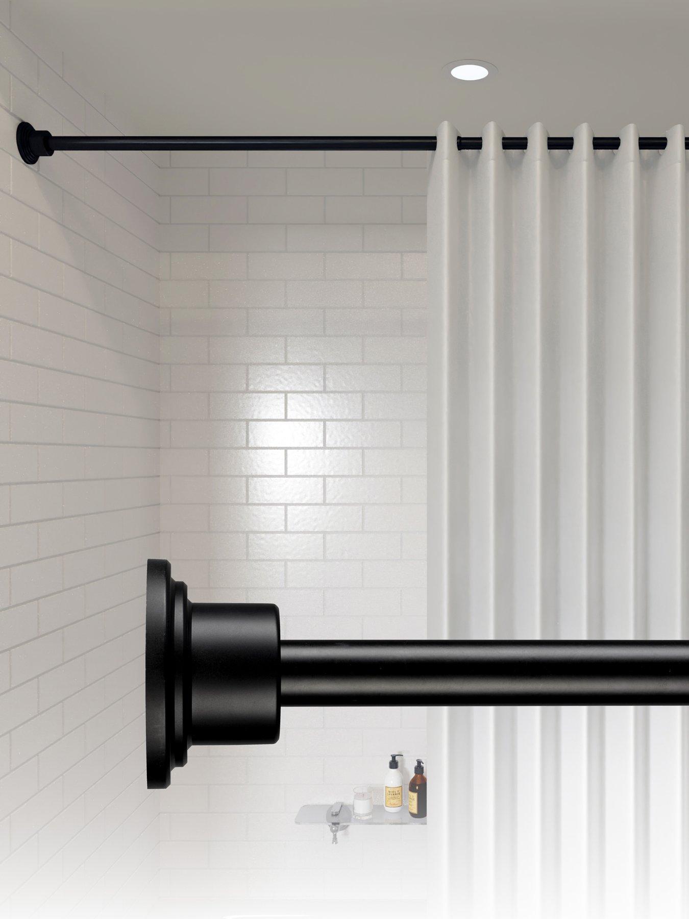 Image 1 of 6 of Croydex Stick 'n' Lock Extendable Telescopic Shower Curtain Pole Matt Black