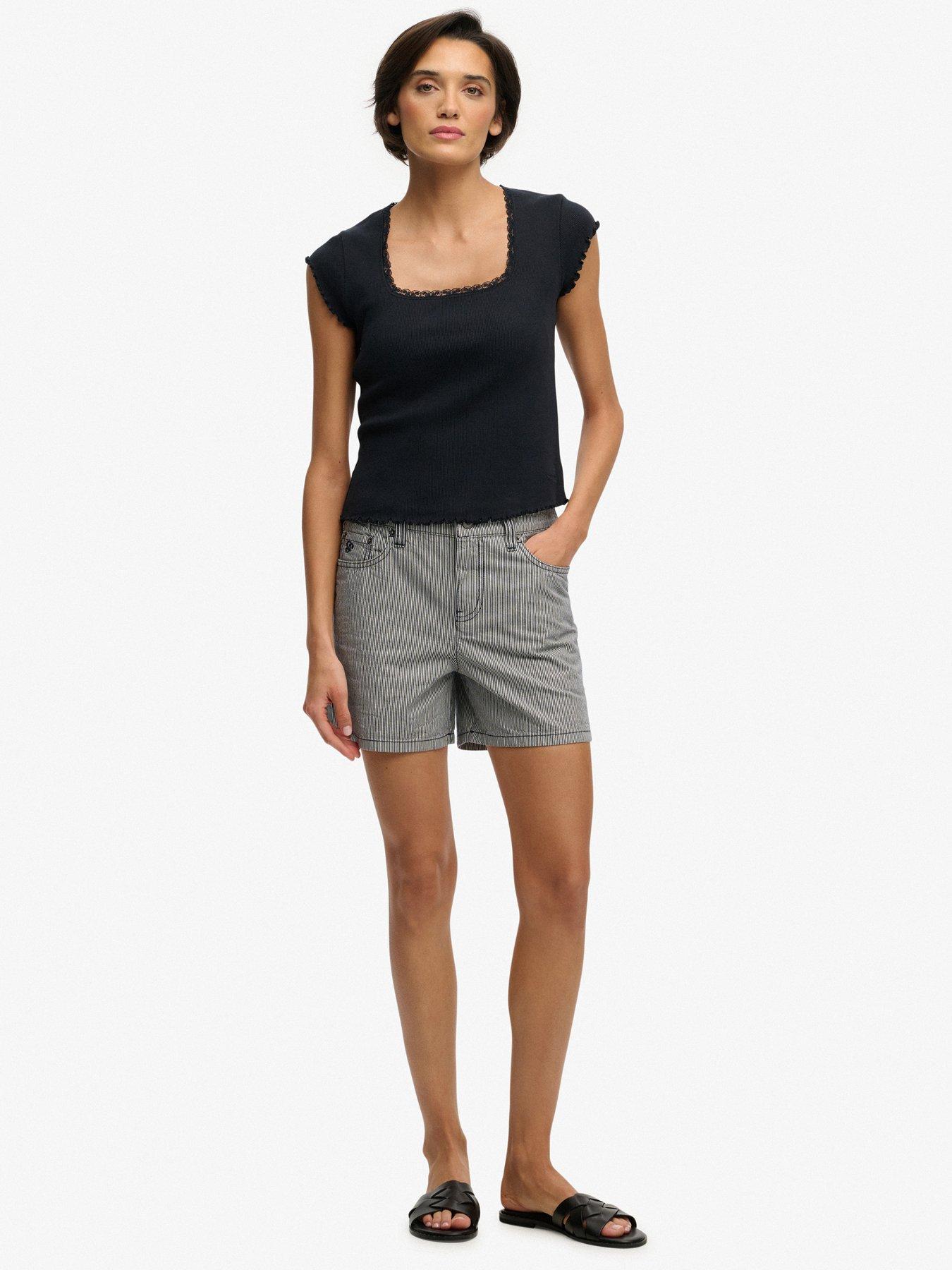 Image 3 of 7 of Superdry Mid Rise Stripe Short - Blue