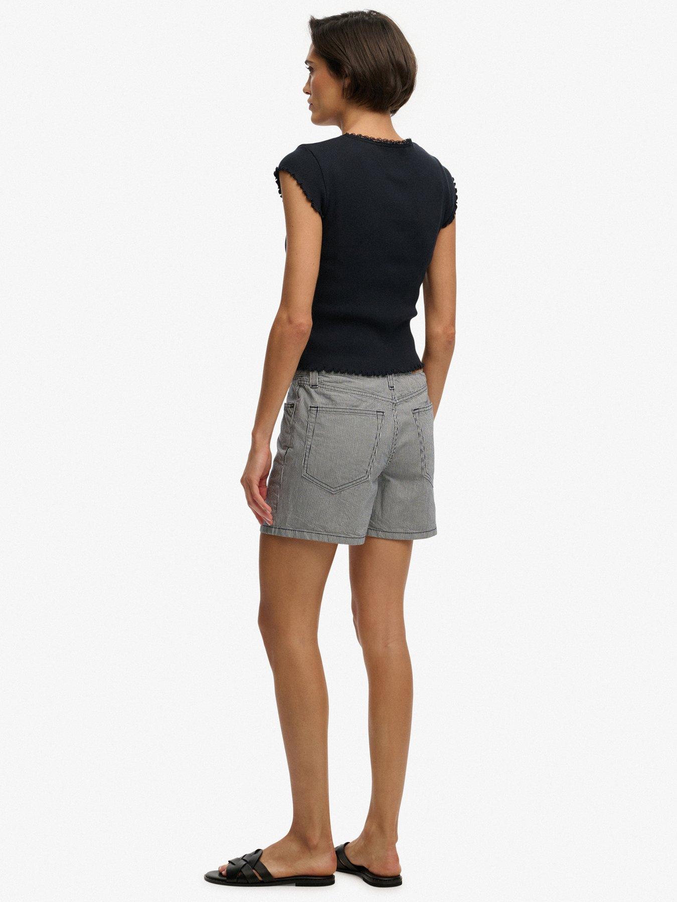 Image 4 of 7 of Superdry Mid Rise Stripe Short - Blue