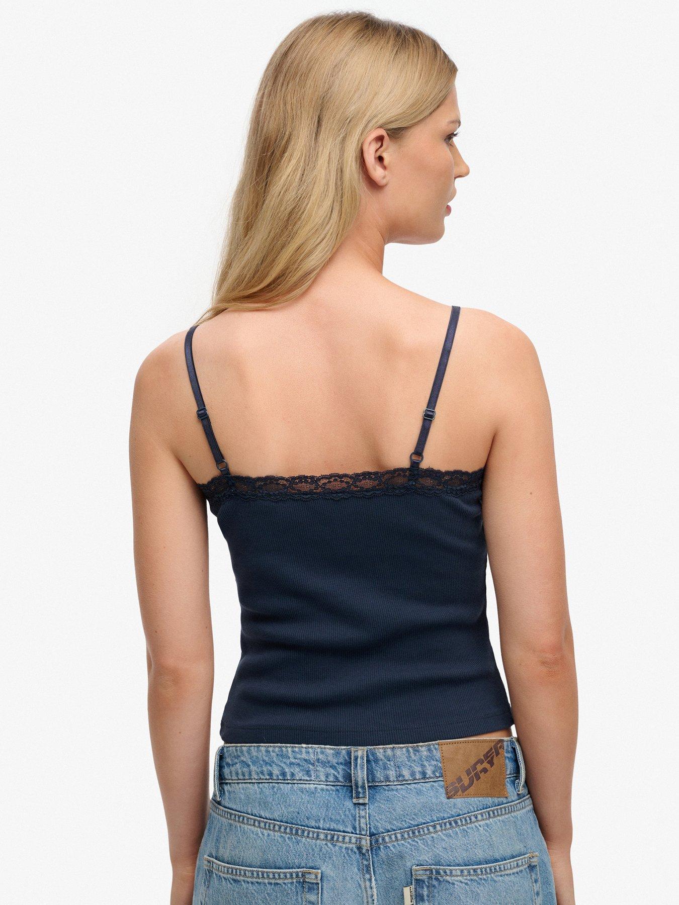 Image 2 of 5 of Superdry Essential Lace Trim Cami Top - Blue
