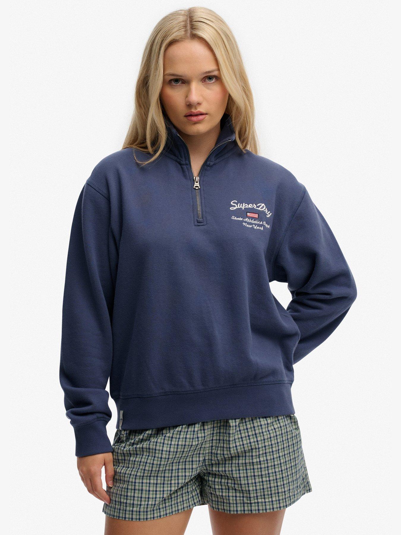 Image 1 of 6 of Superdry Athletic Essentials Graphic Half Zip Sweatshirt - Blue